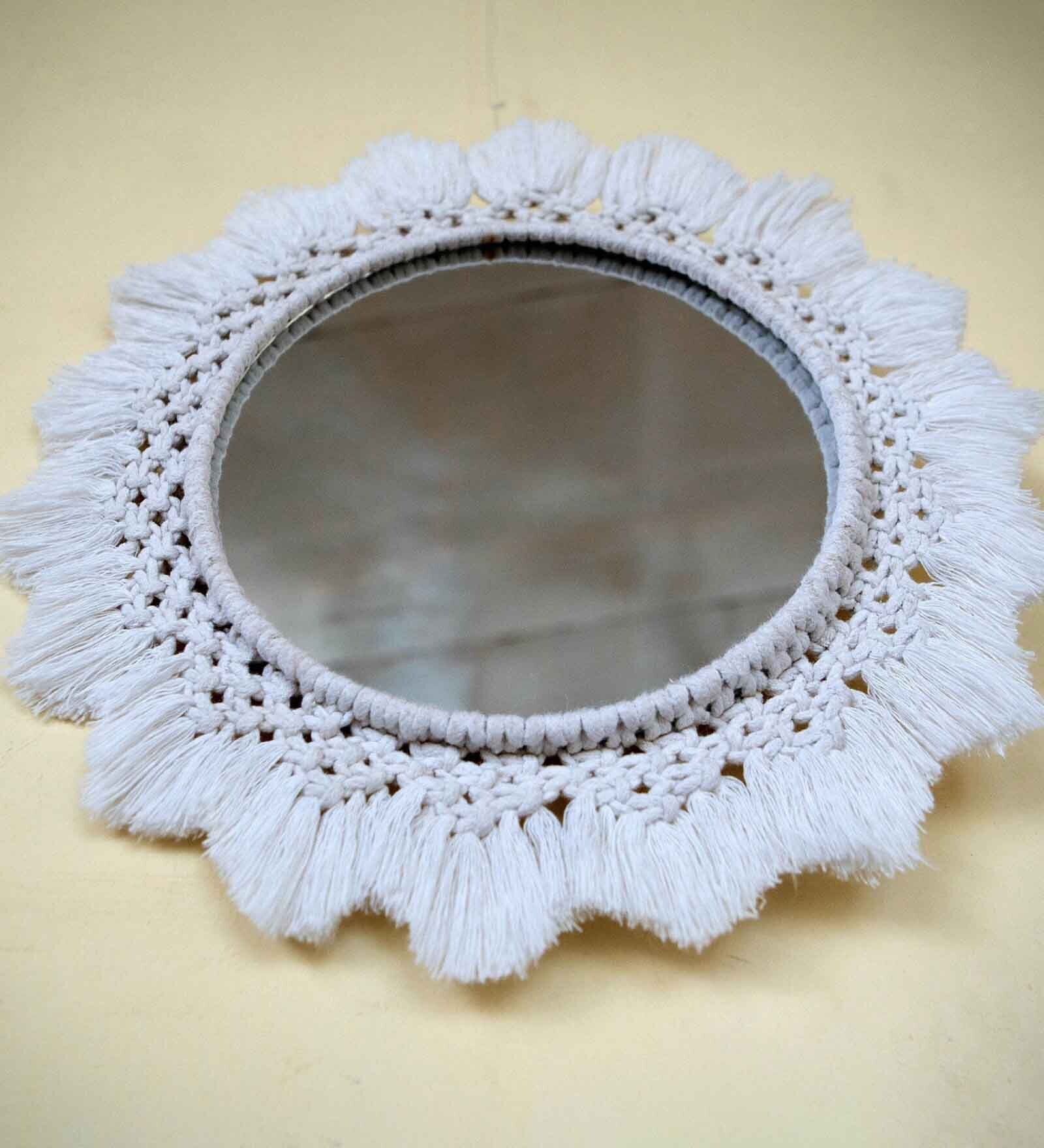 Round Macrame Pure White Designer Mirror main image 1