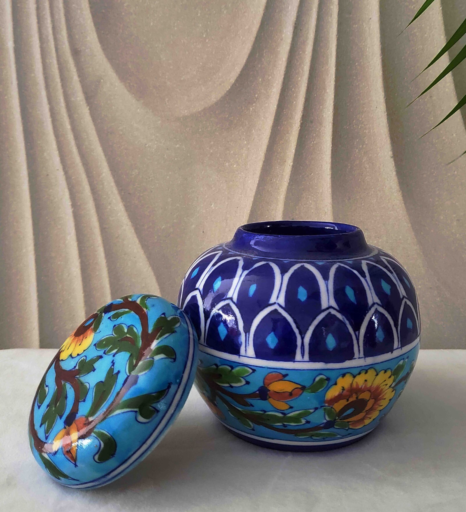 Handmade Mandi 300ml Blue Colour Clay Jar Container