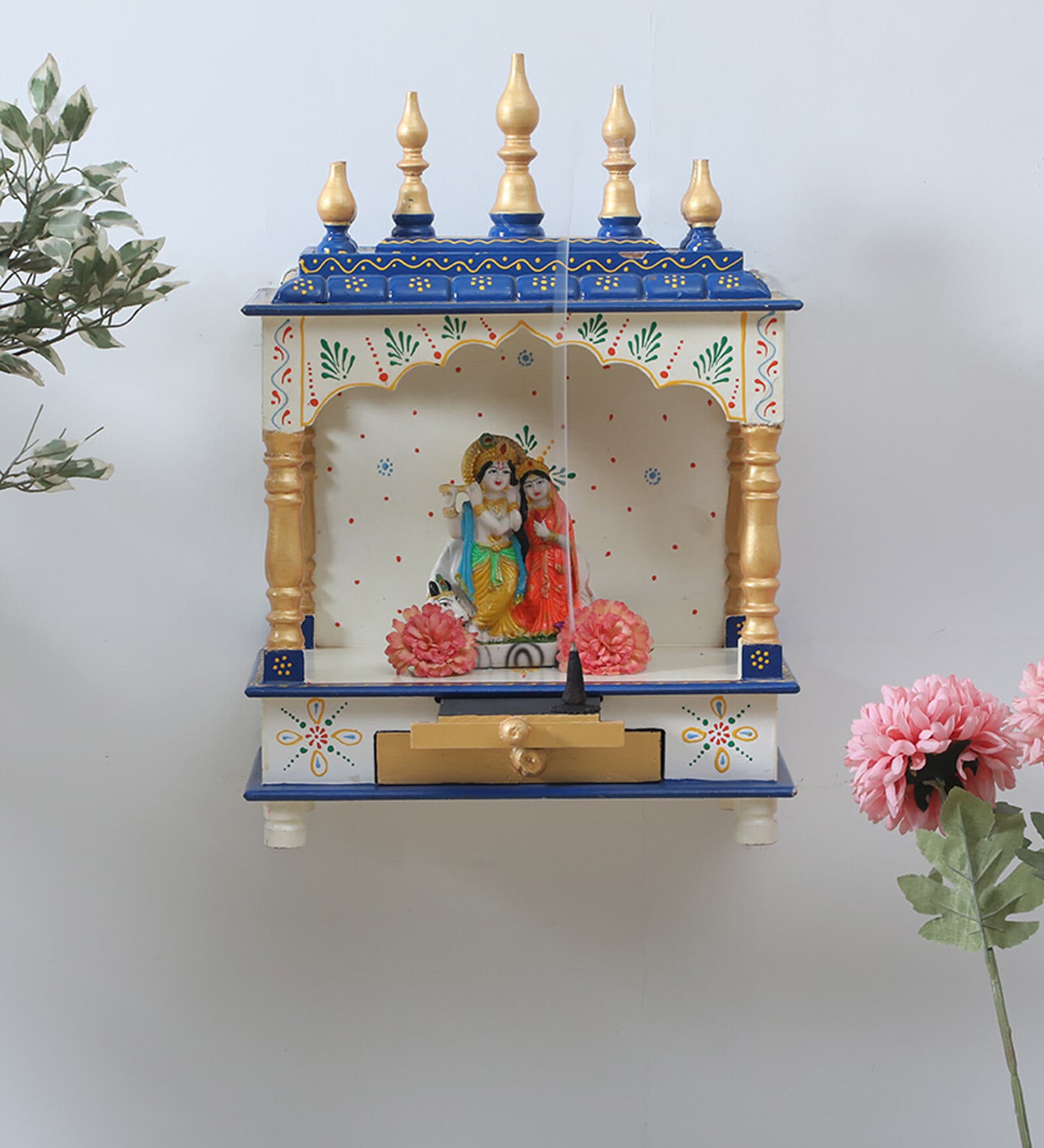 Handmade Multicolor Mango Wood & MDF Pooja Mandir