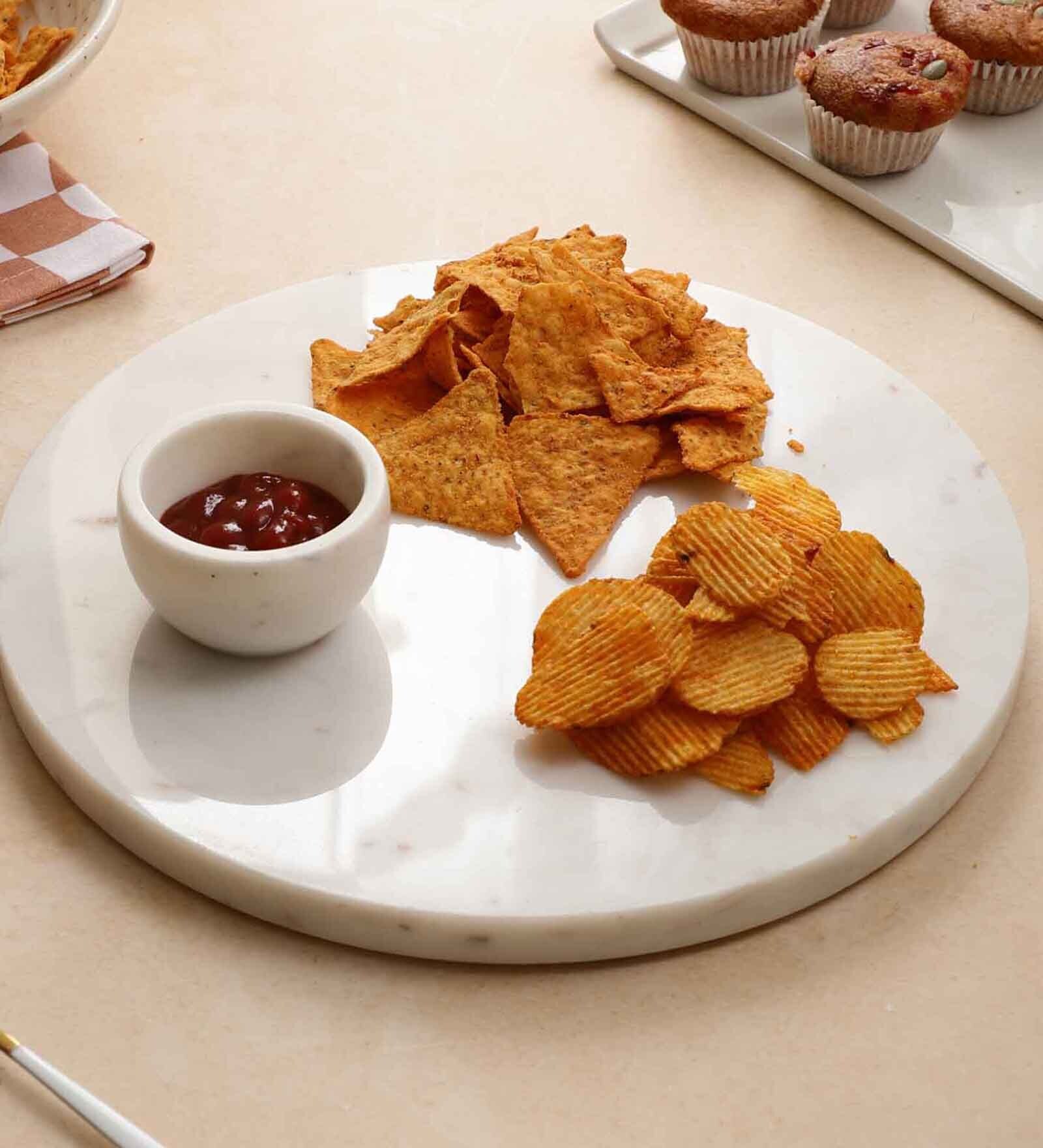 Handmade Round 12-Inch Marble Chip & Dip Appetizer Platter