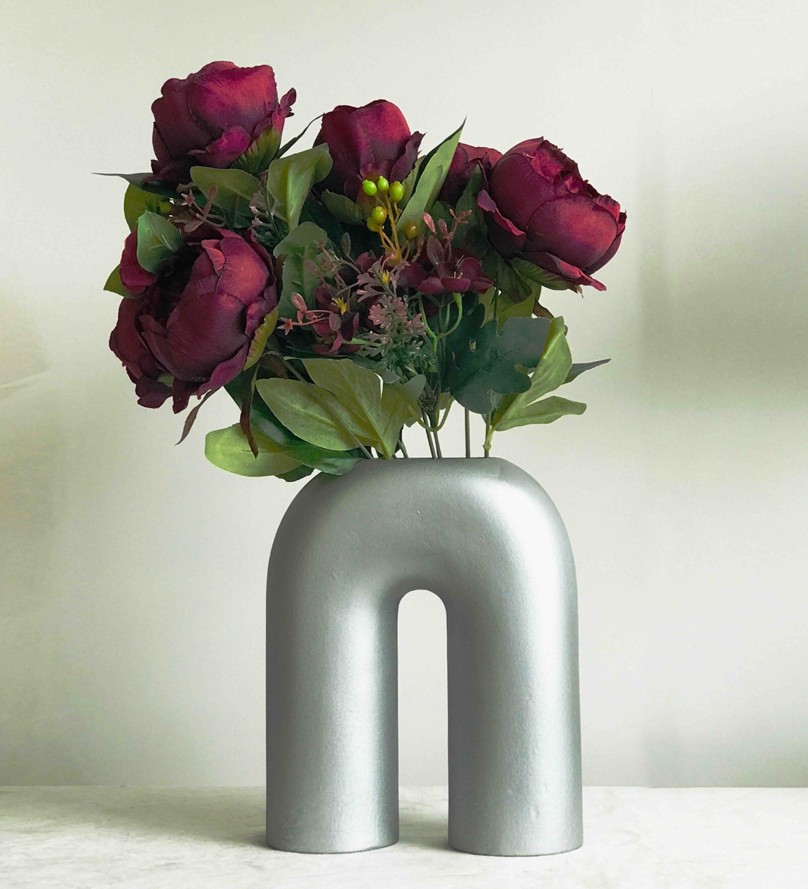 Handmade Sculpture Silver Colour Ceramic Table Vase