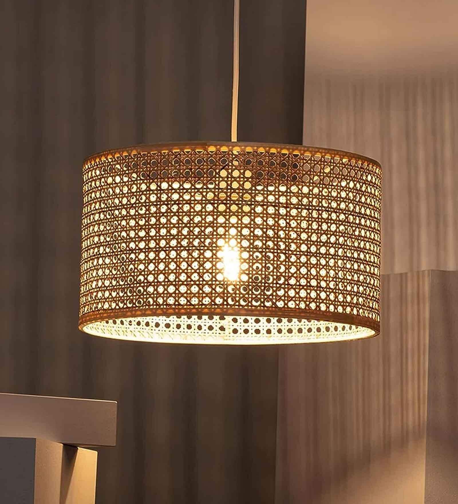 Handmade Webbing Rattan Cane & Sea Grass Pendant Hanging Light (Black & Beige)