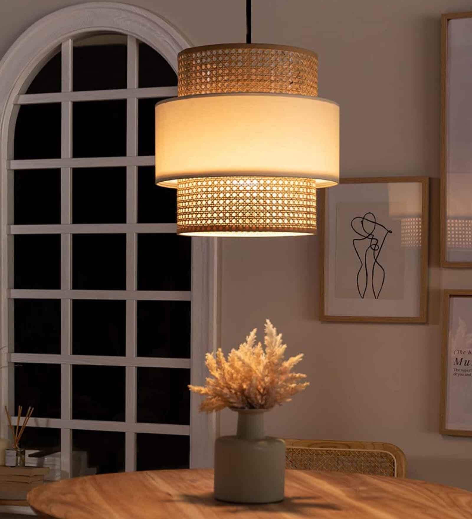 Handmade Webbing Rattan Cane Pendant Hanging Light (Black & Natural)