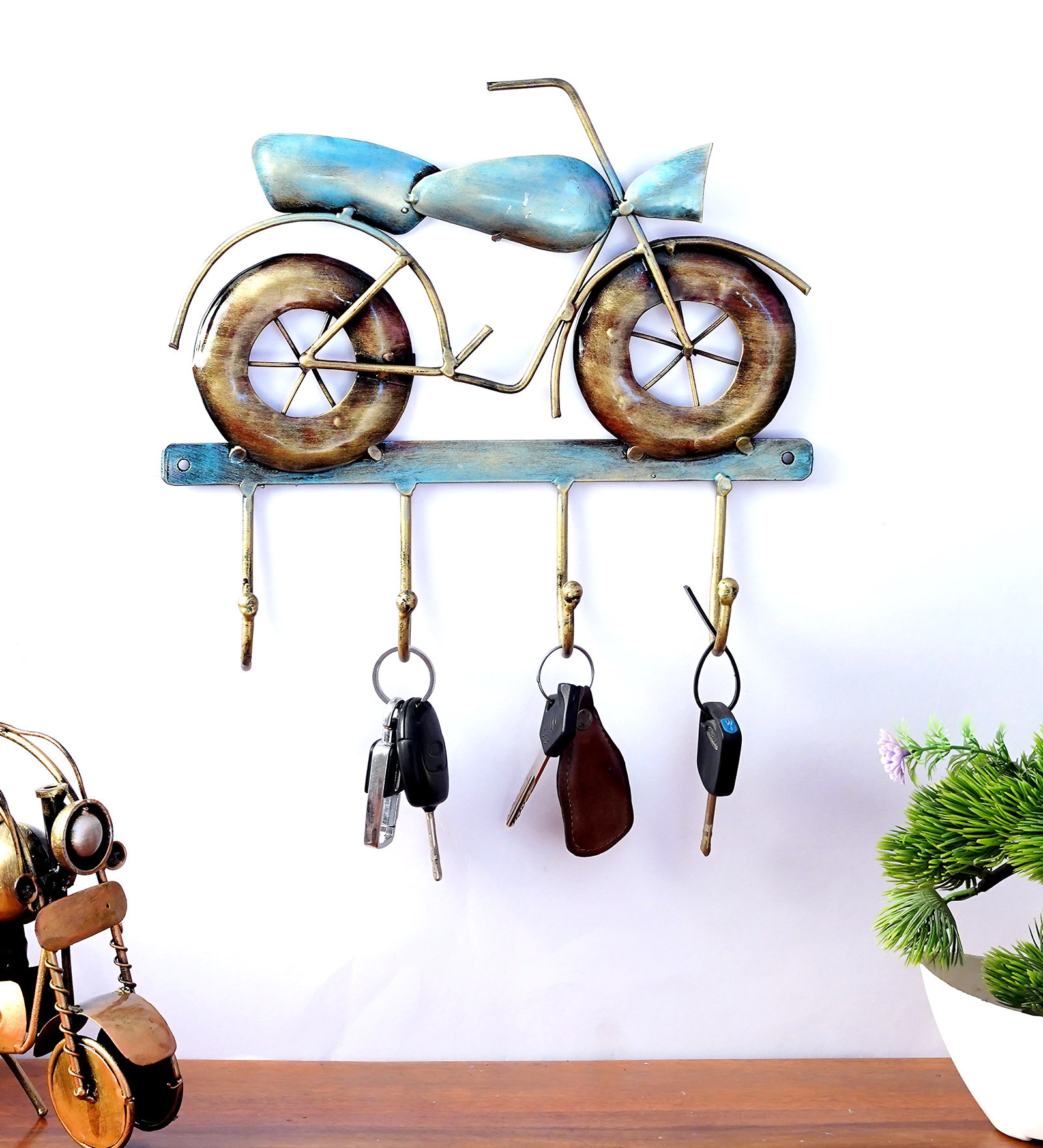 Bike Blue & Gold Iron Key Holder