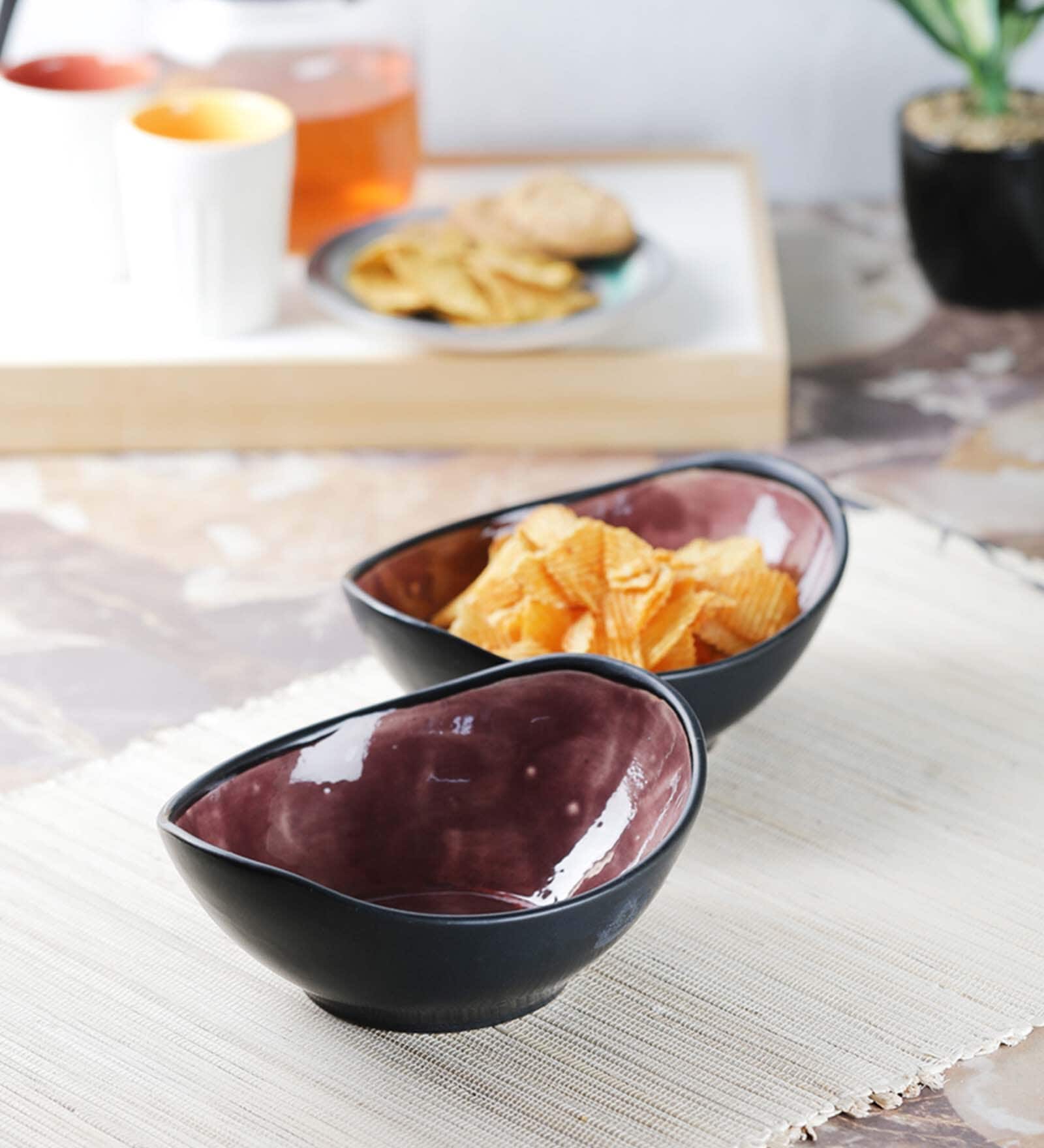 Handpainted 350ml Maroon & Black 0 (Set of 2) Serving Bowl Handpainted 350ml Maroon & Black 0 (Set of 2) Serving Bowl