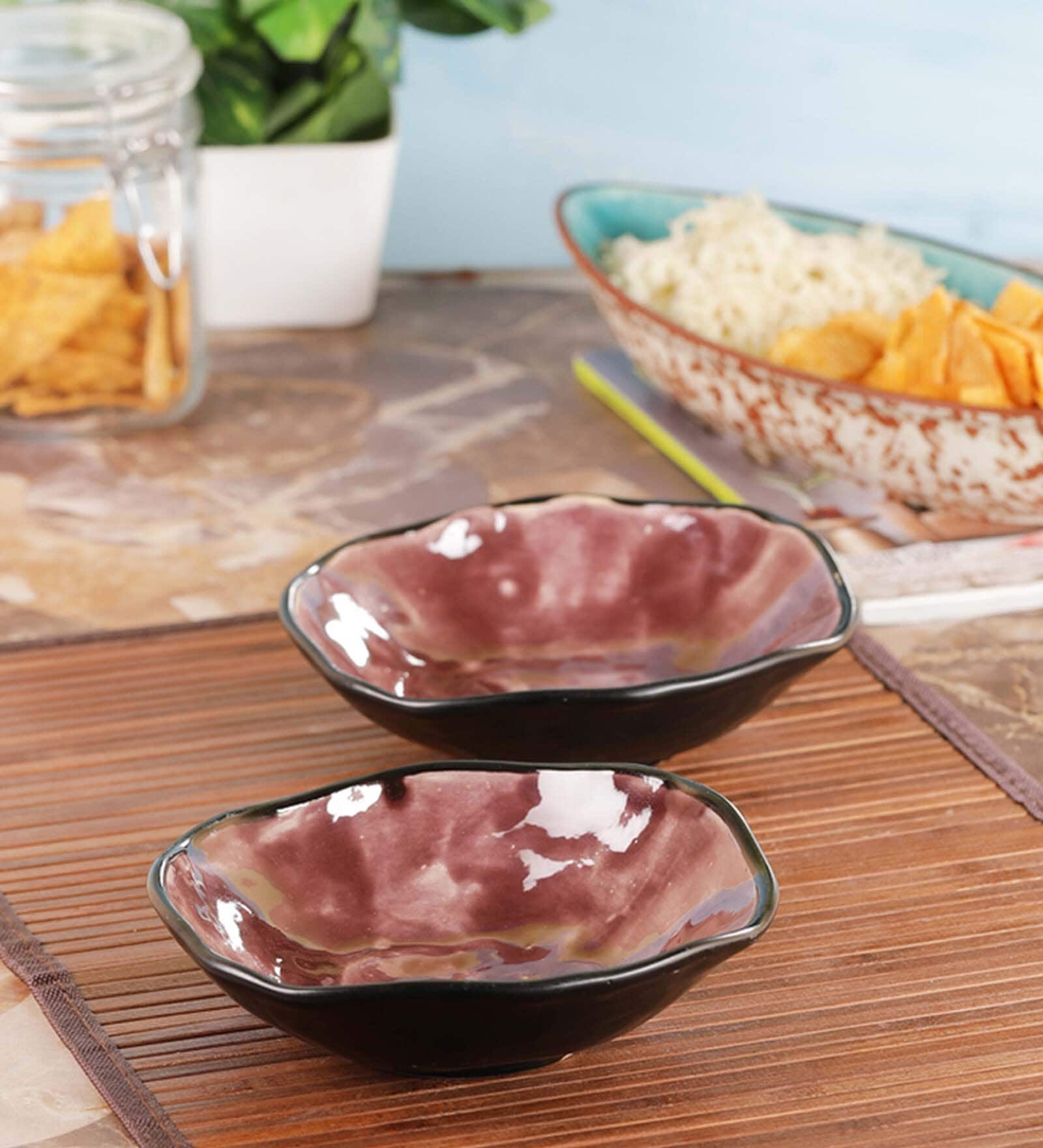 Handpainted Black & Purple 350ml (Set of 2) Ceramic Dinner Bowl