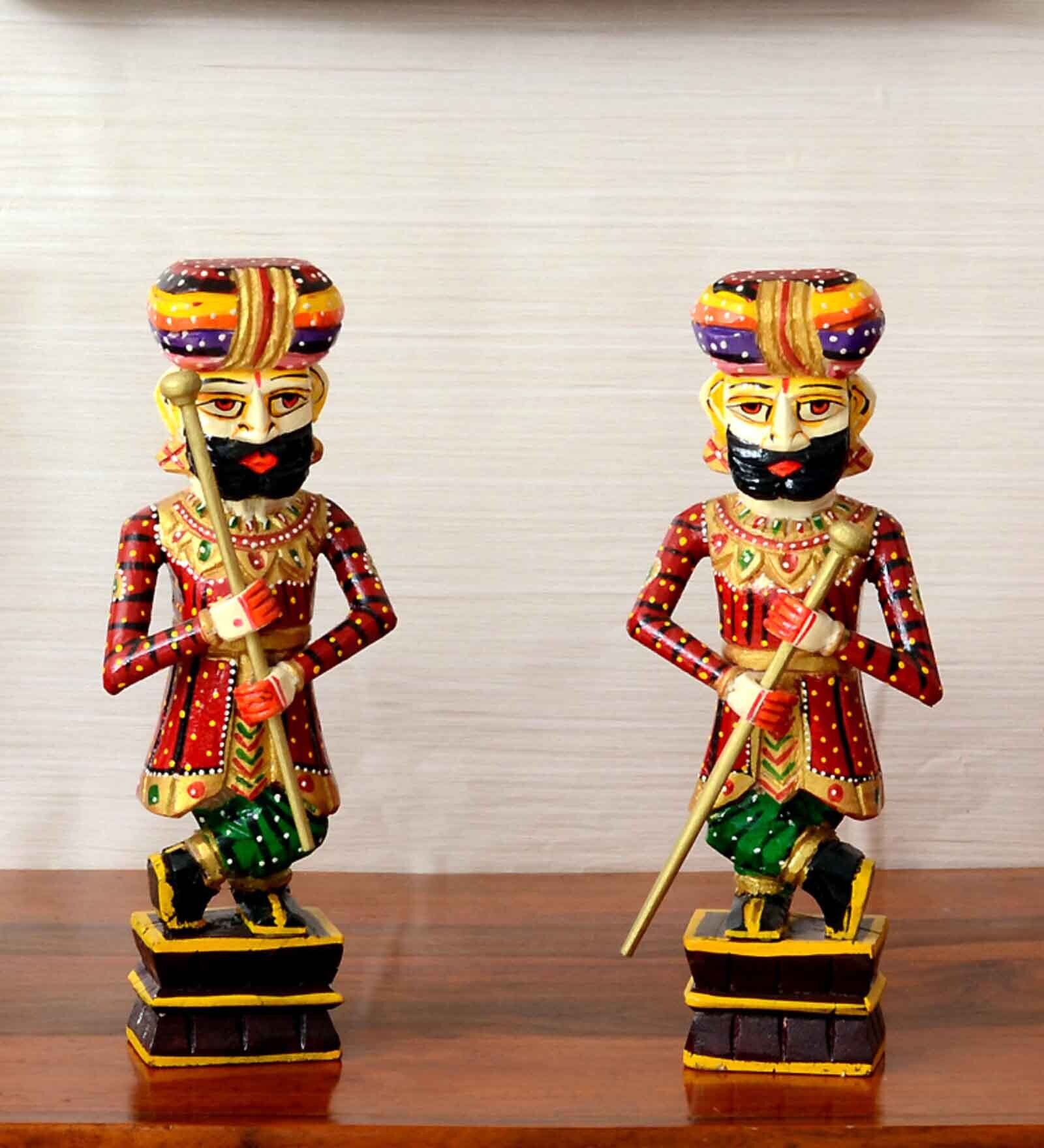 Handpainted Chowkidaar (Set of 2) Wood Figurine Handpainted Chowkidaar (Set of 2) Wood Figurine