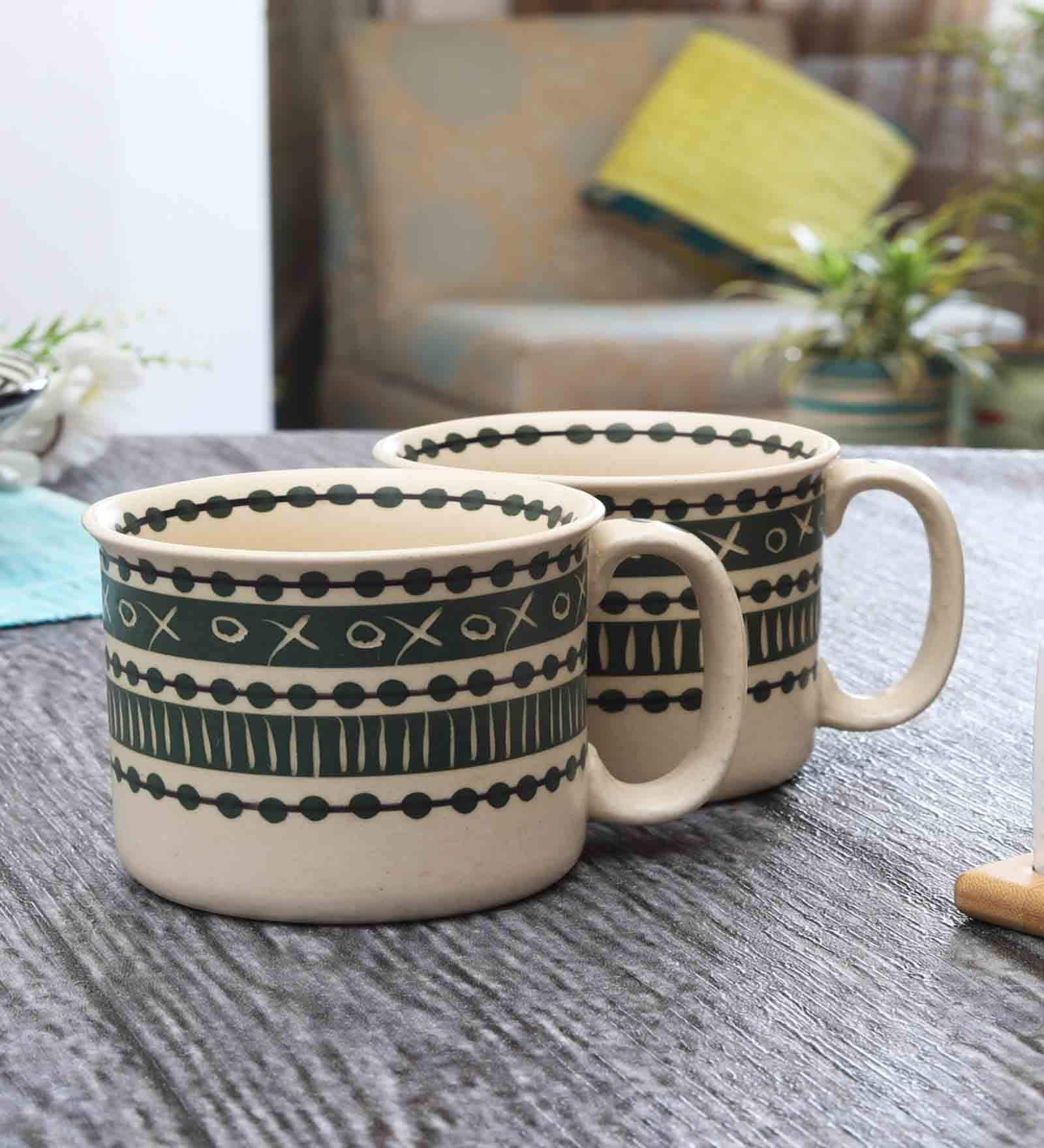HandPainted Funky 500ml Green (Set of 2) Ceramic Coffee Mug