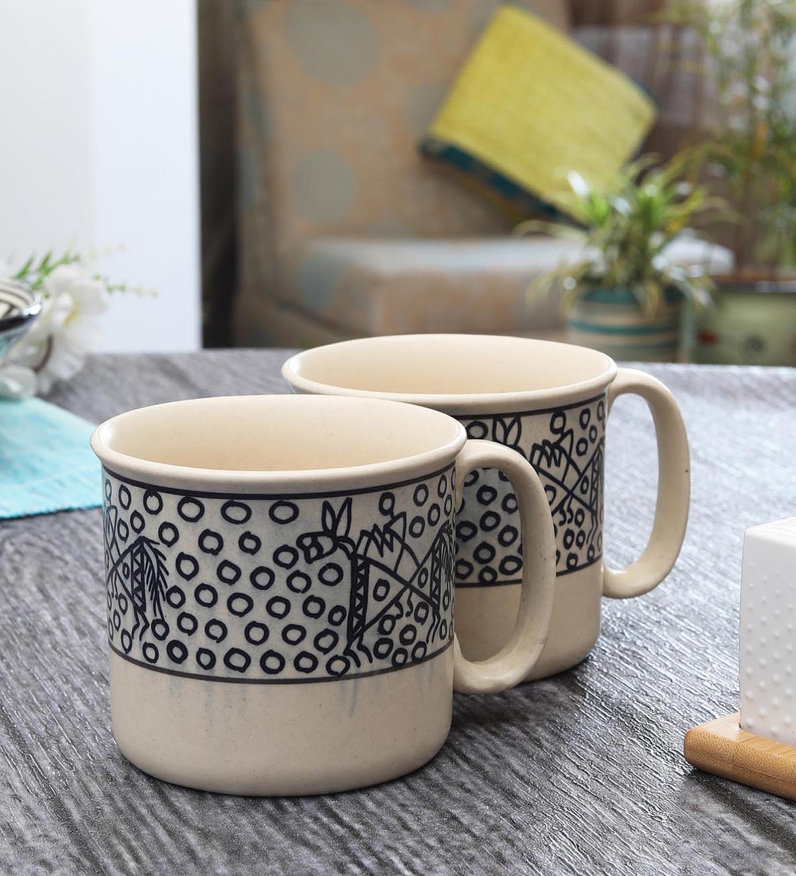 Funky Matte 500ml White & Black Ceramic (Set of 2) Coffee Mug