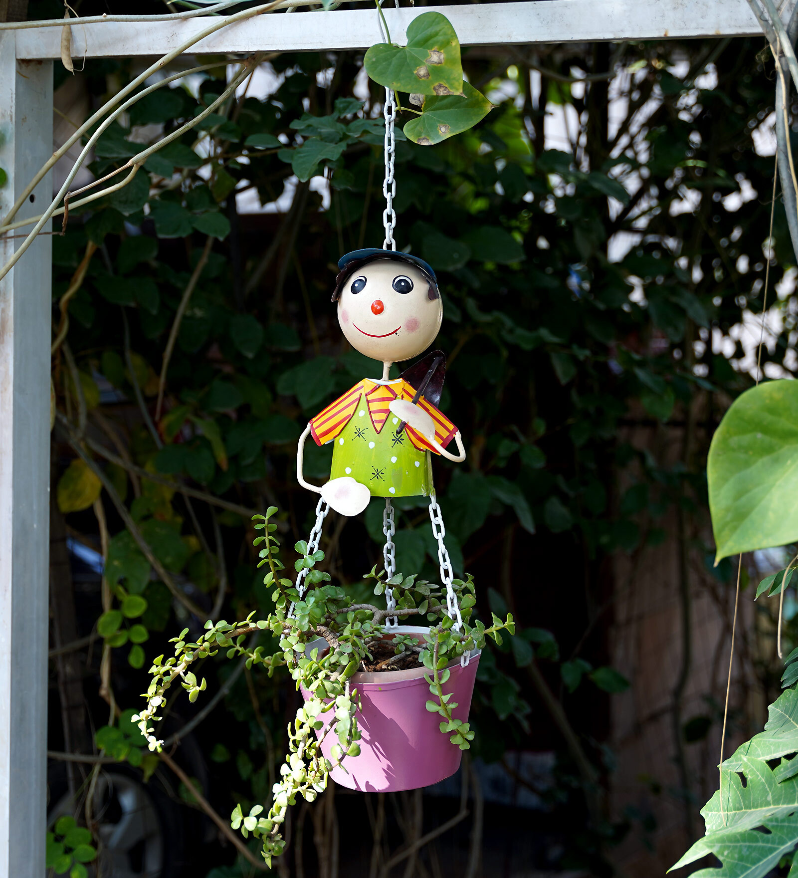 Handpainted Green Metal Hanging Planters