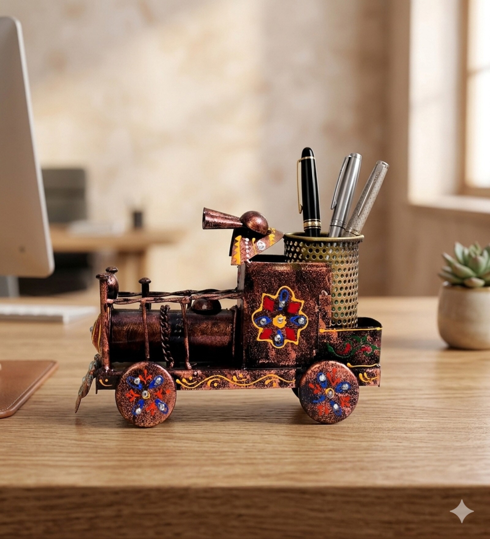 Multicolor Metal Handpainted Engine Inspired Pen Holder