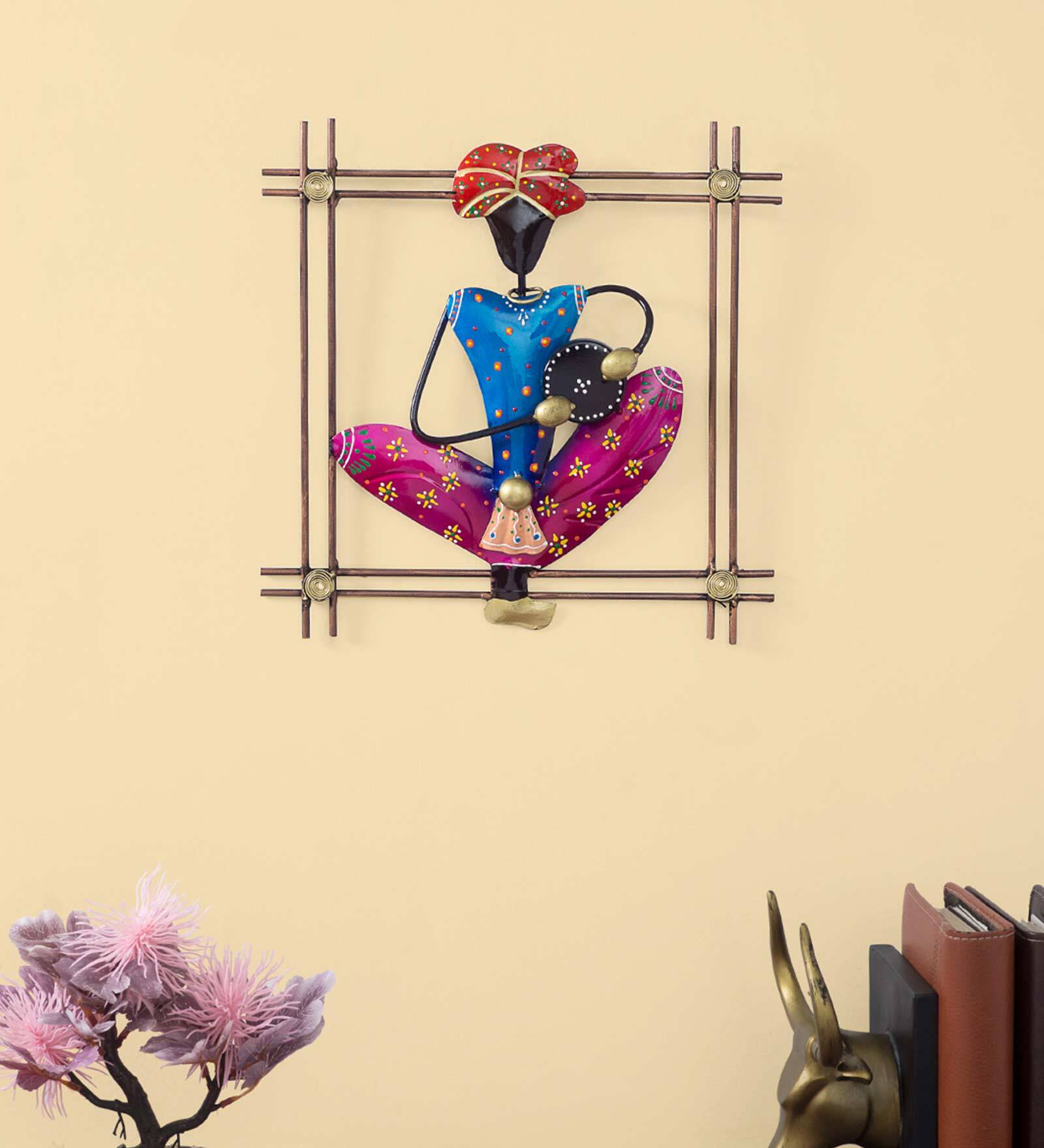 Handpainted Musician Blue & Pink Metal Wall Hanging Wall Art