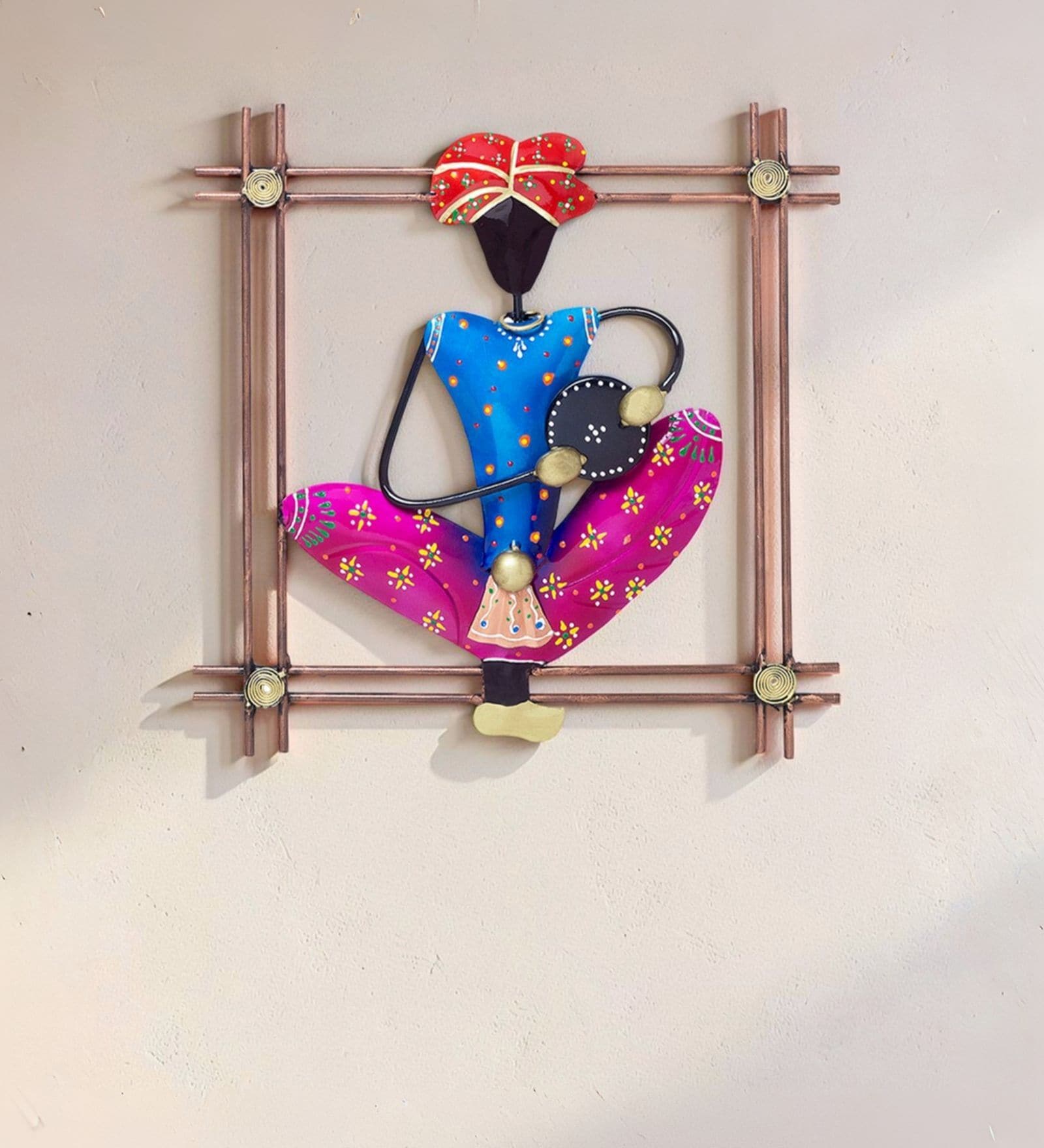 Handpainted Musician Blue & Pink Metal Wall Hanging Wall Art