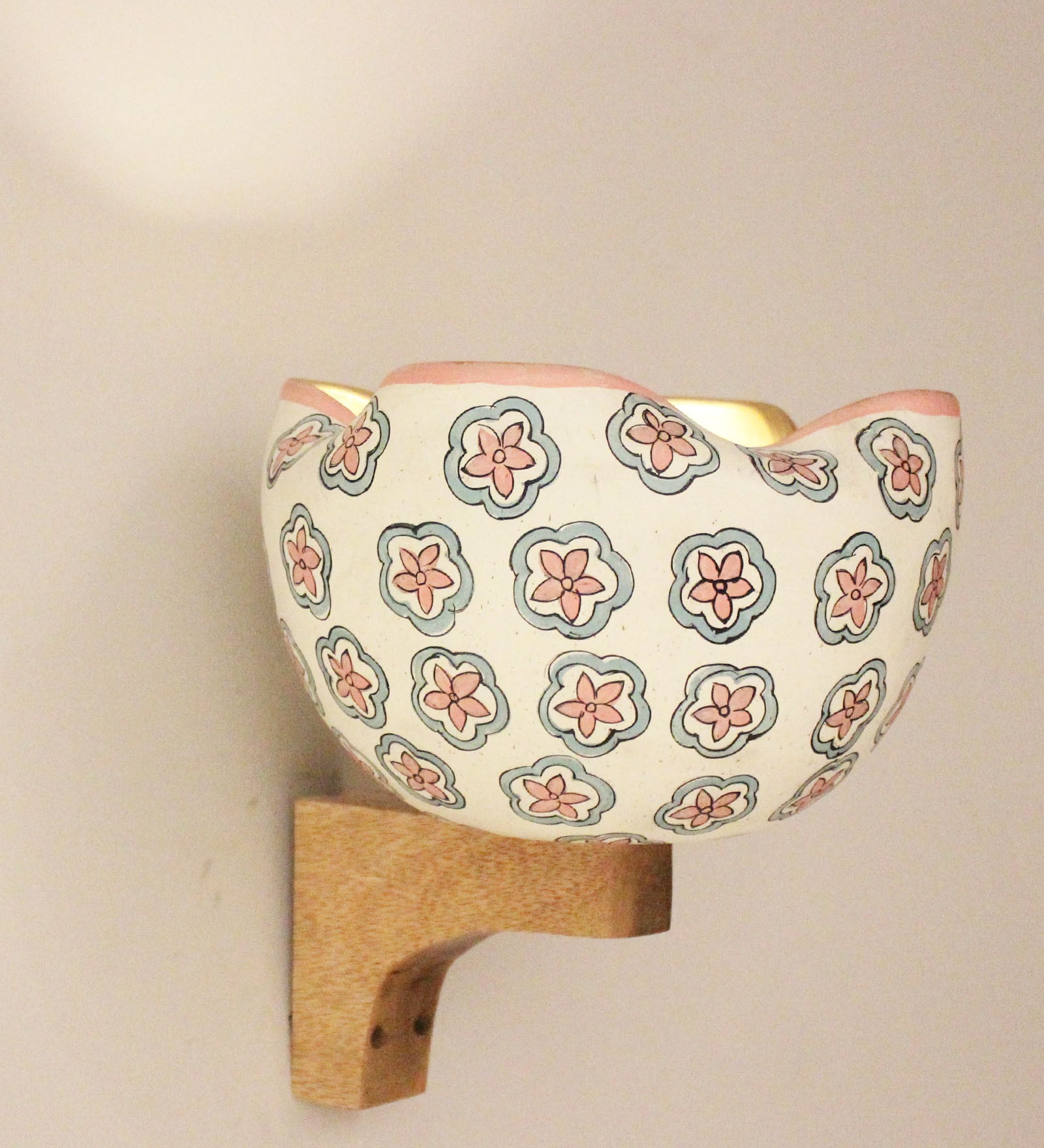 HandPainted Terracotta & Wood Uplight Wall Sconces (Beige) HandPainted Terracotta & Wood Uplight Wall Sconces (Beige)