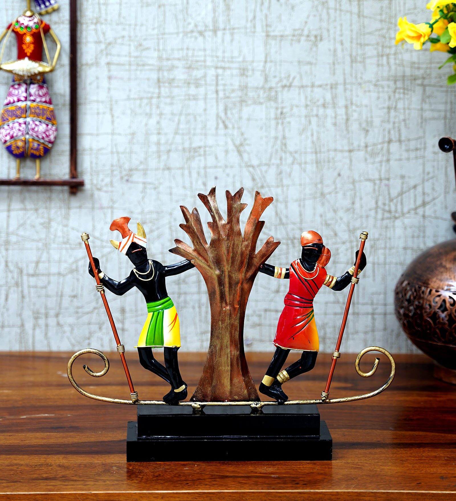 Handpainted Tribal Avila Couple Metallic Showpiece