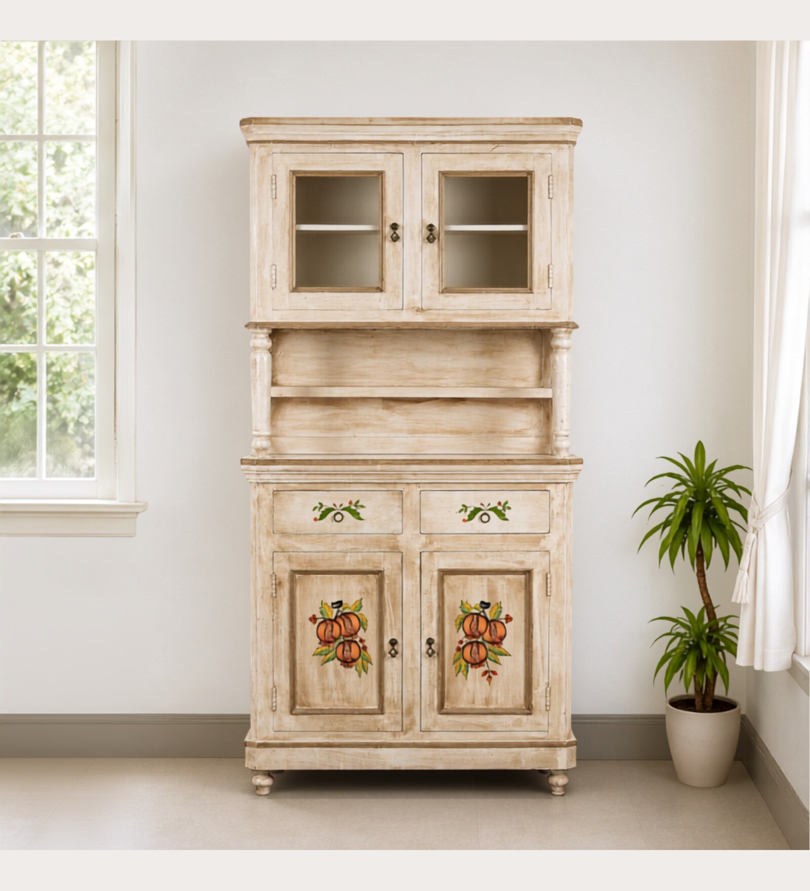 Handpainted Wooden Cabinet In Beige Colour Handpainted Wooden Cabinet In Beige Colour