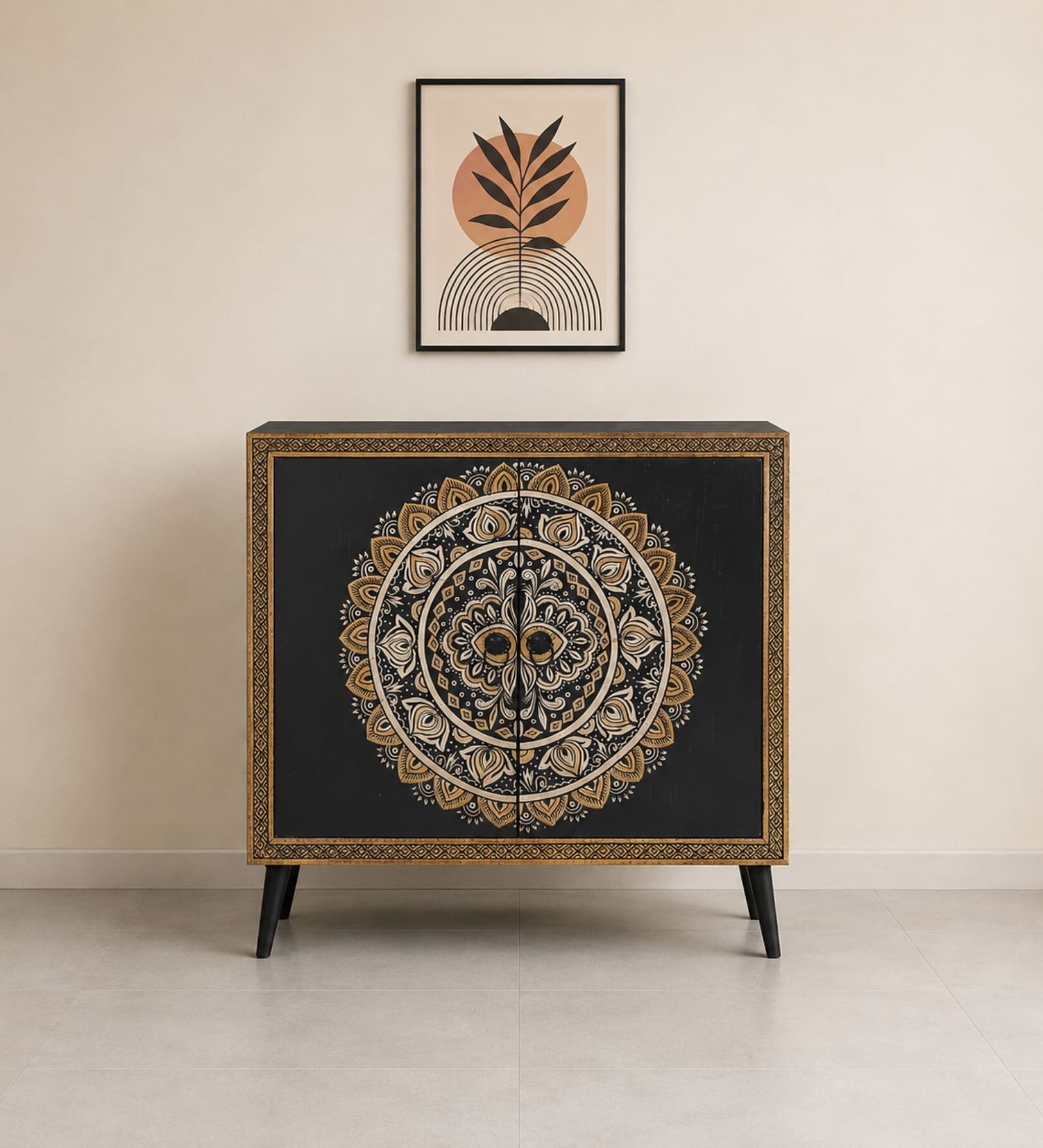 Handpainted Wooden Cabinet In Black Colour Handpainted Wooden Cabinet In Black Colour