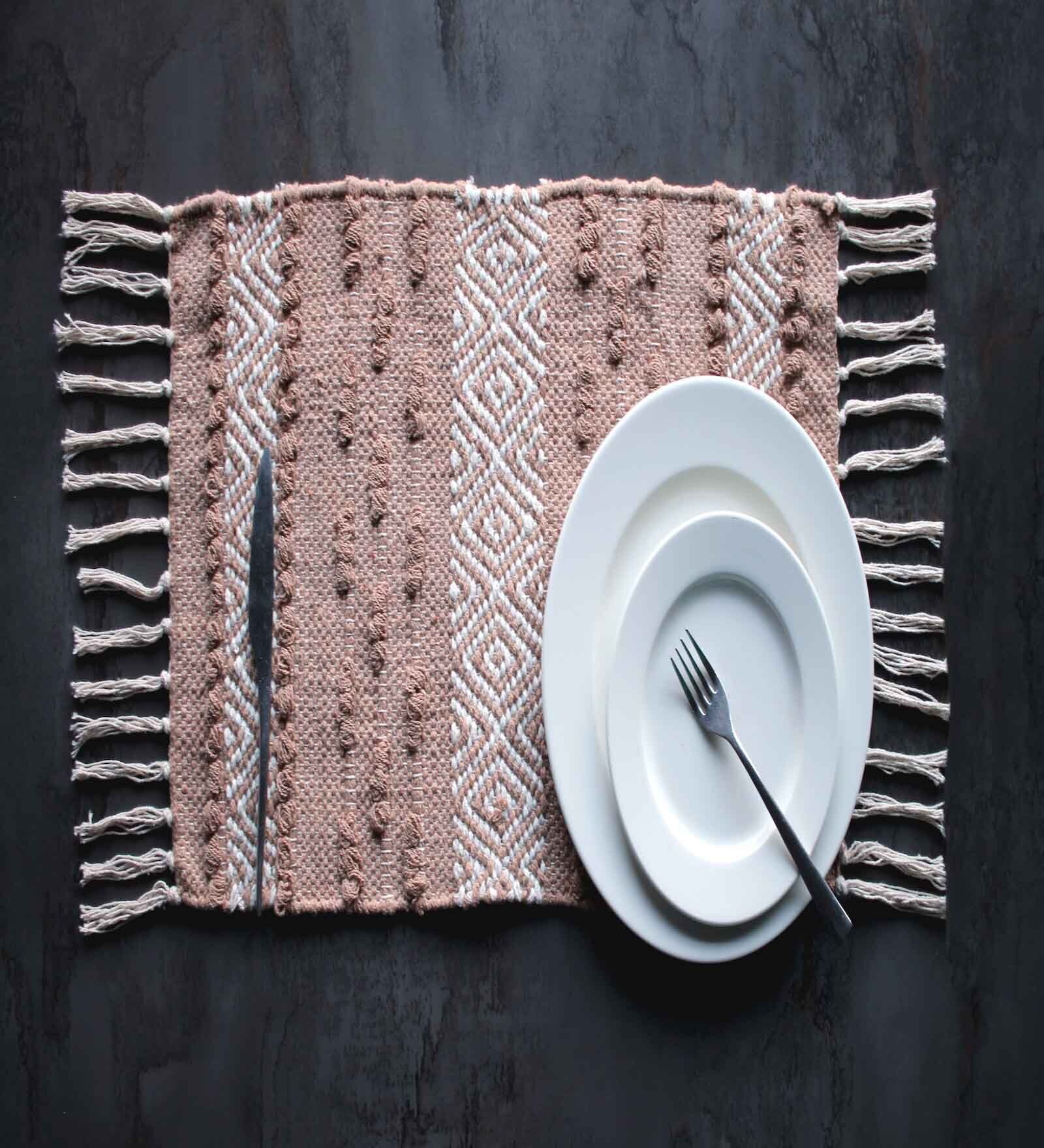 Brown Cotton Striped 19 X 13 inches Placemat