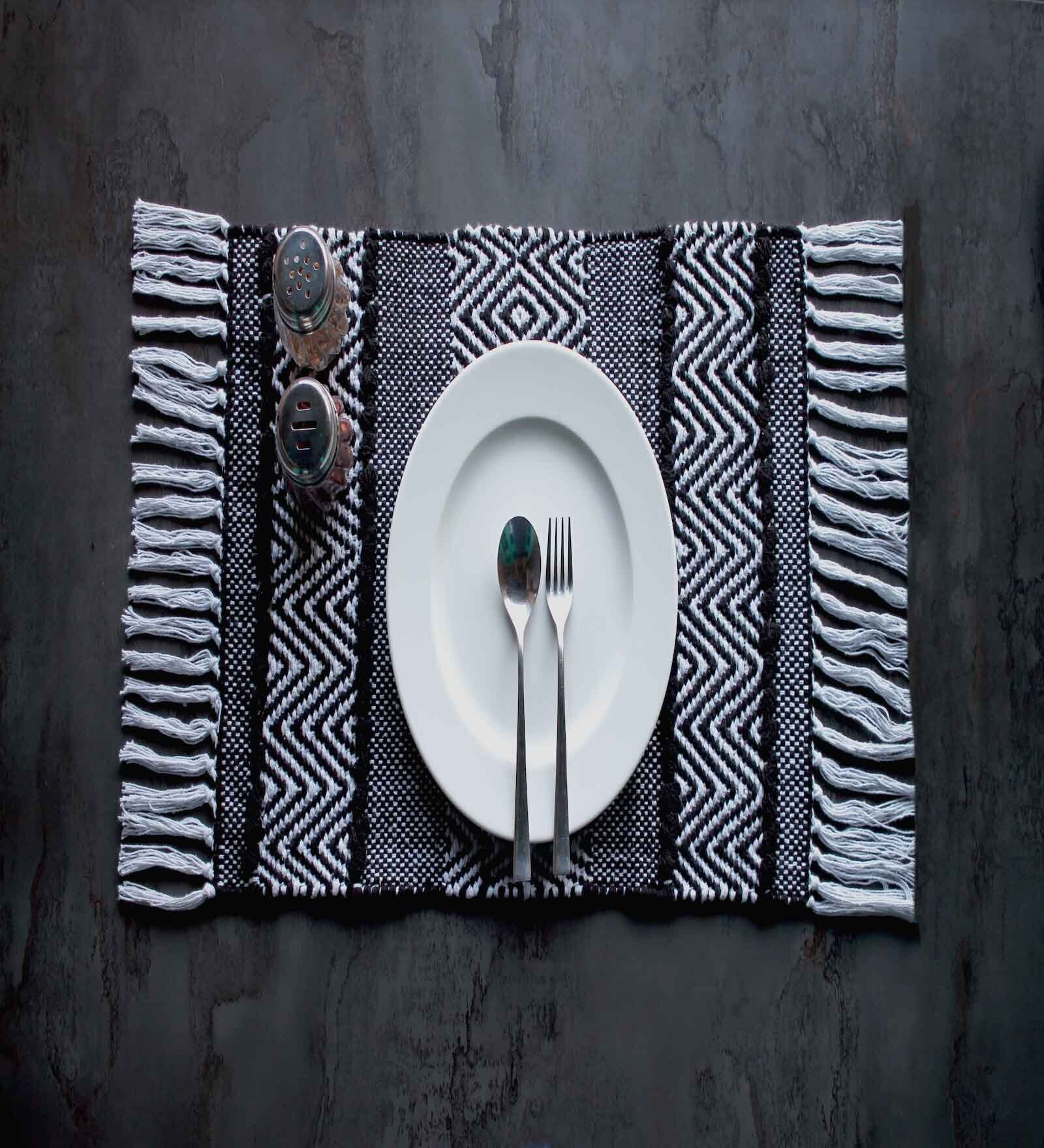 Dark Grey Cotton Striped 19 X 13 inches Placemat