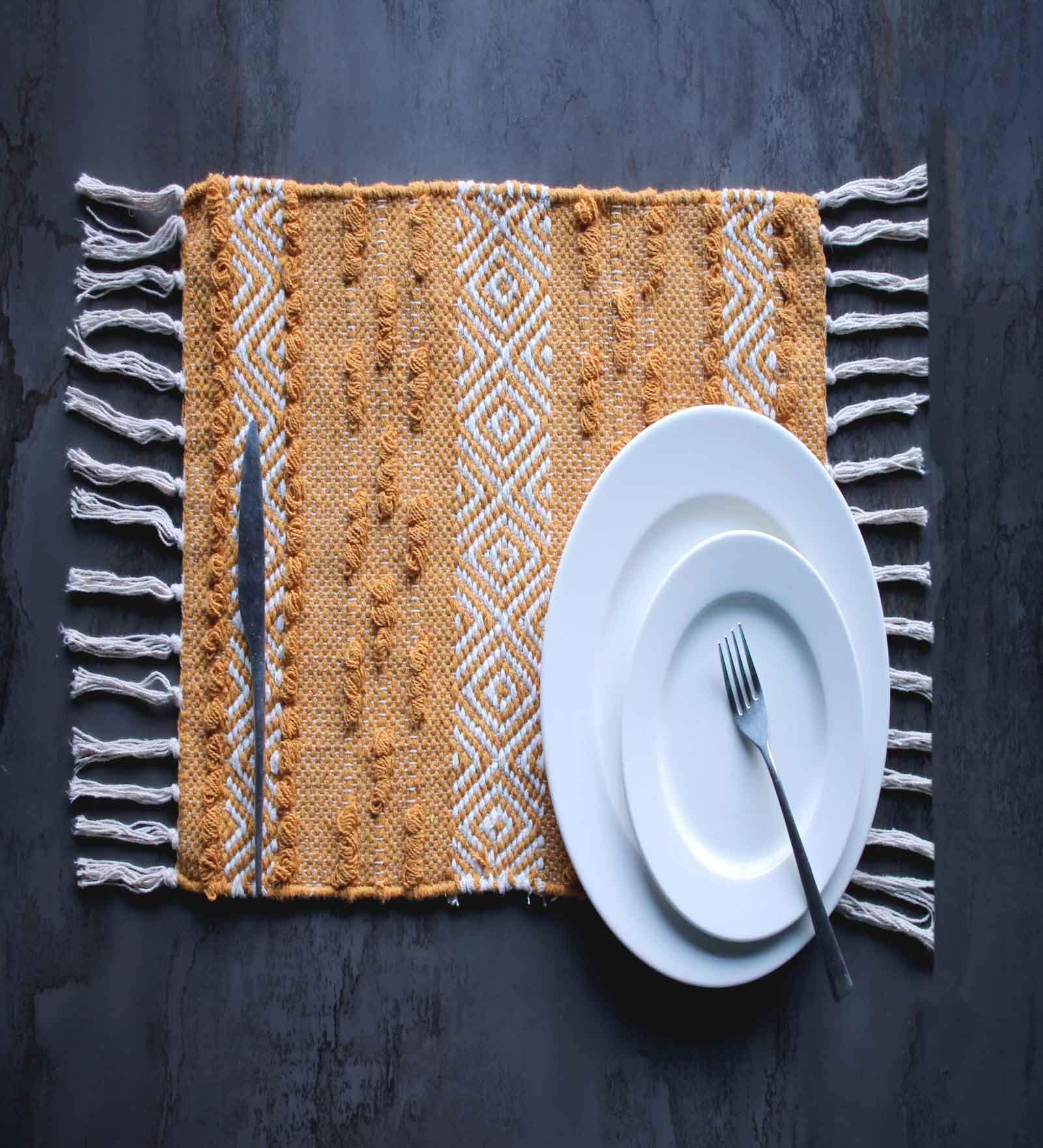 Brown Cotton Striped 19 X 13 inches Placemat