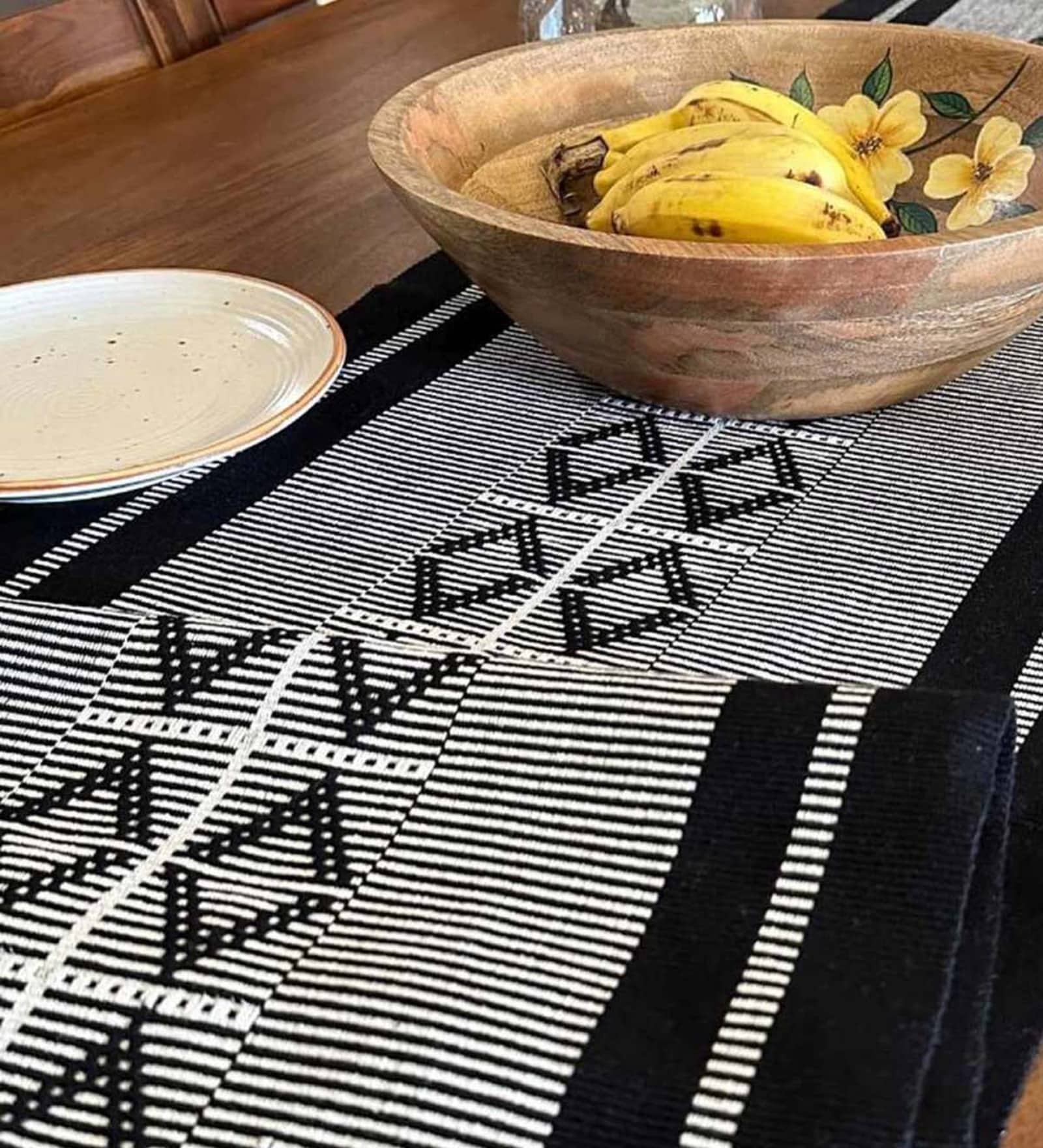 Handwoven Pure Cotton Striped Pattern Heat Resistant Anti Skid Washable Monochrome  6 Seater(12x72inches) Dining Table Runner