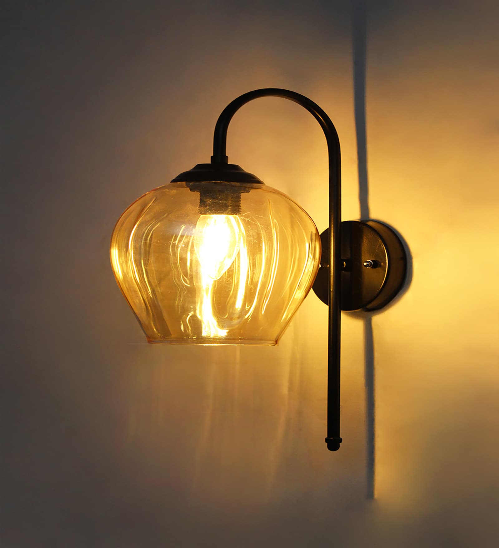 Hanging Downward Amber Glass black Wall Light