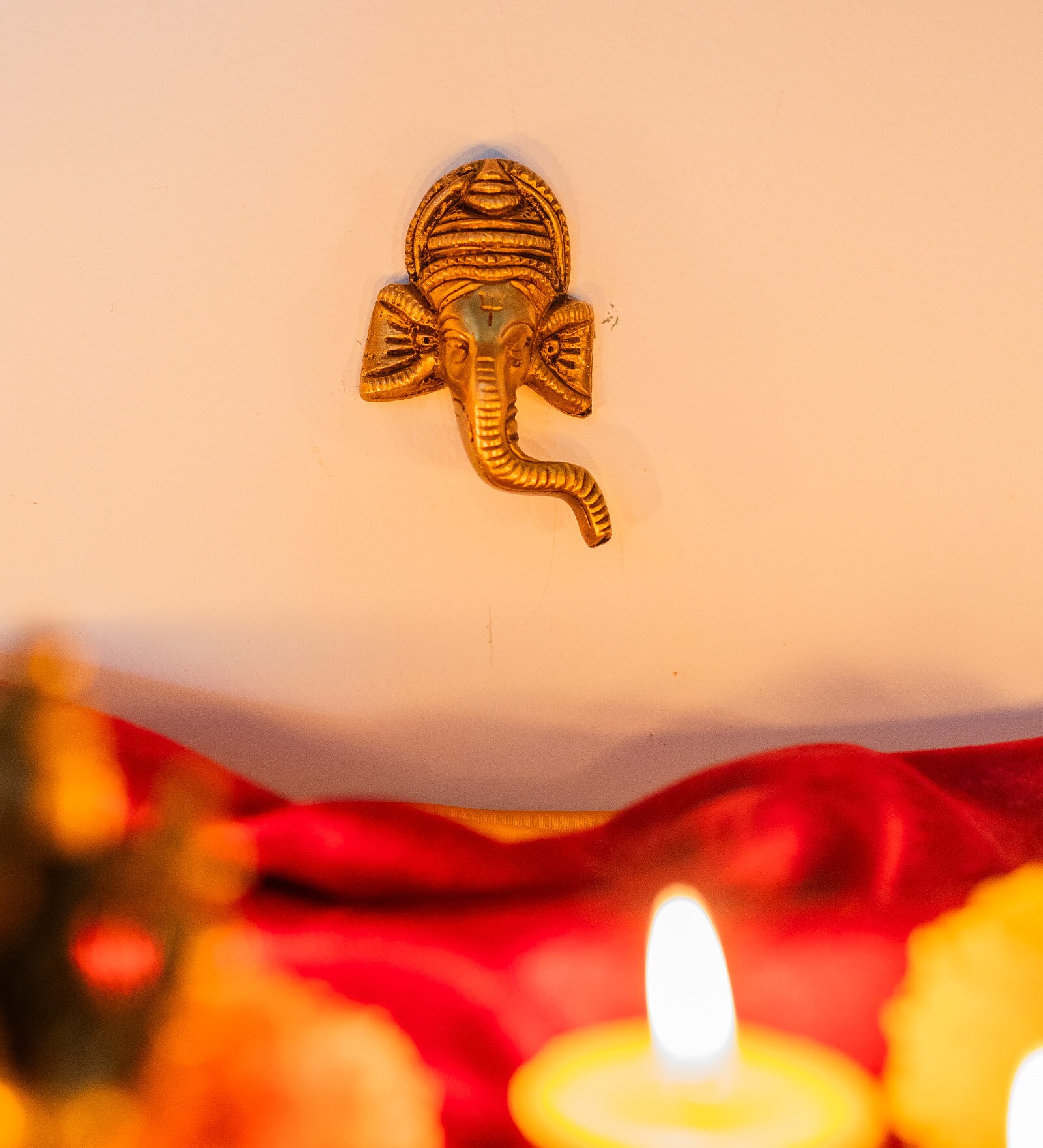 Hanging Ganesh Trunk Gold & Yellow Brass Idol