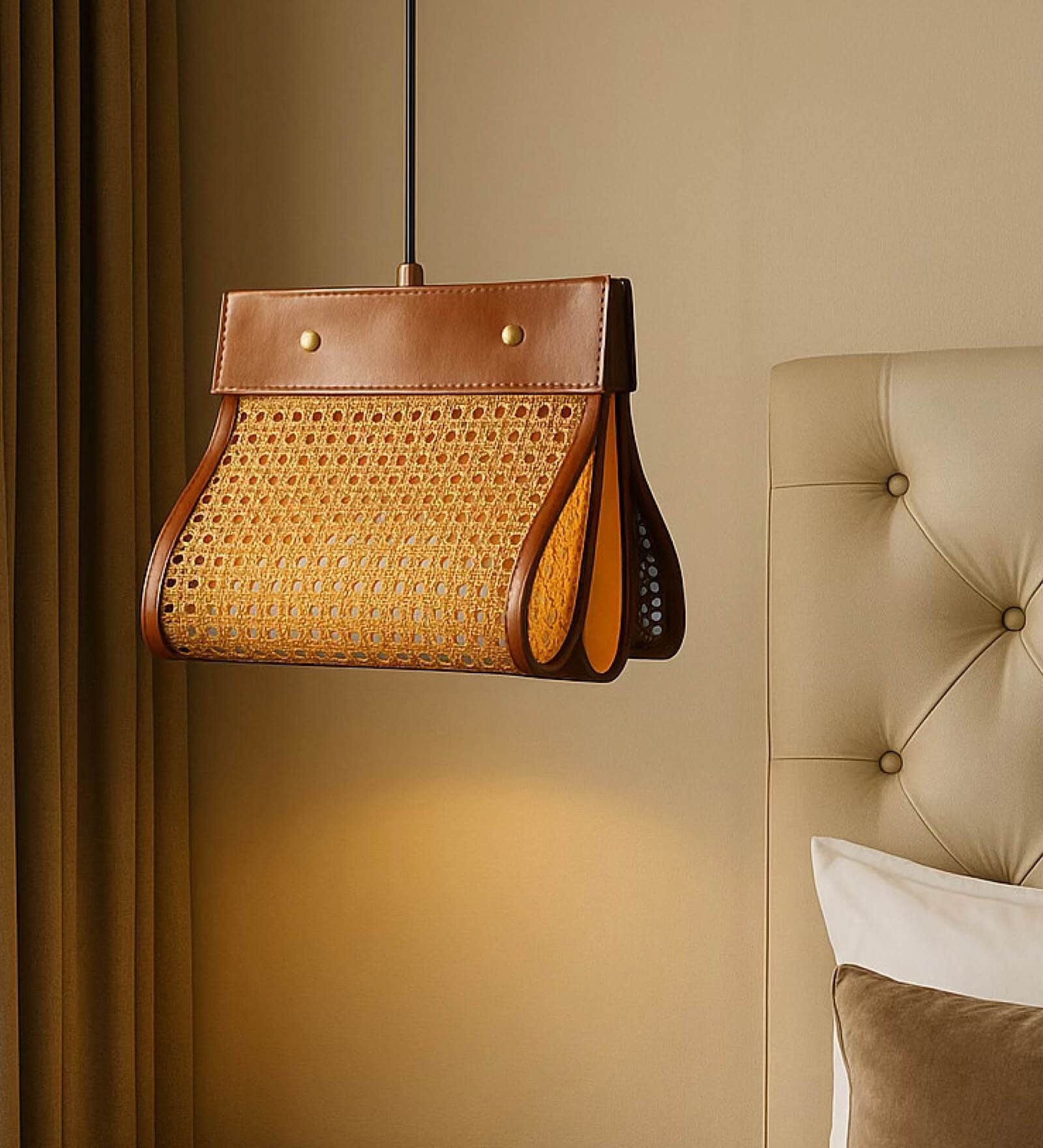 Hanging Lamps For Living Room And Home Decoration,Bamboo Ceiling Lamp For Hall (Brown,L29 X W22 X H31 Cm)