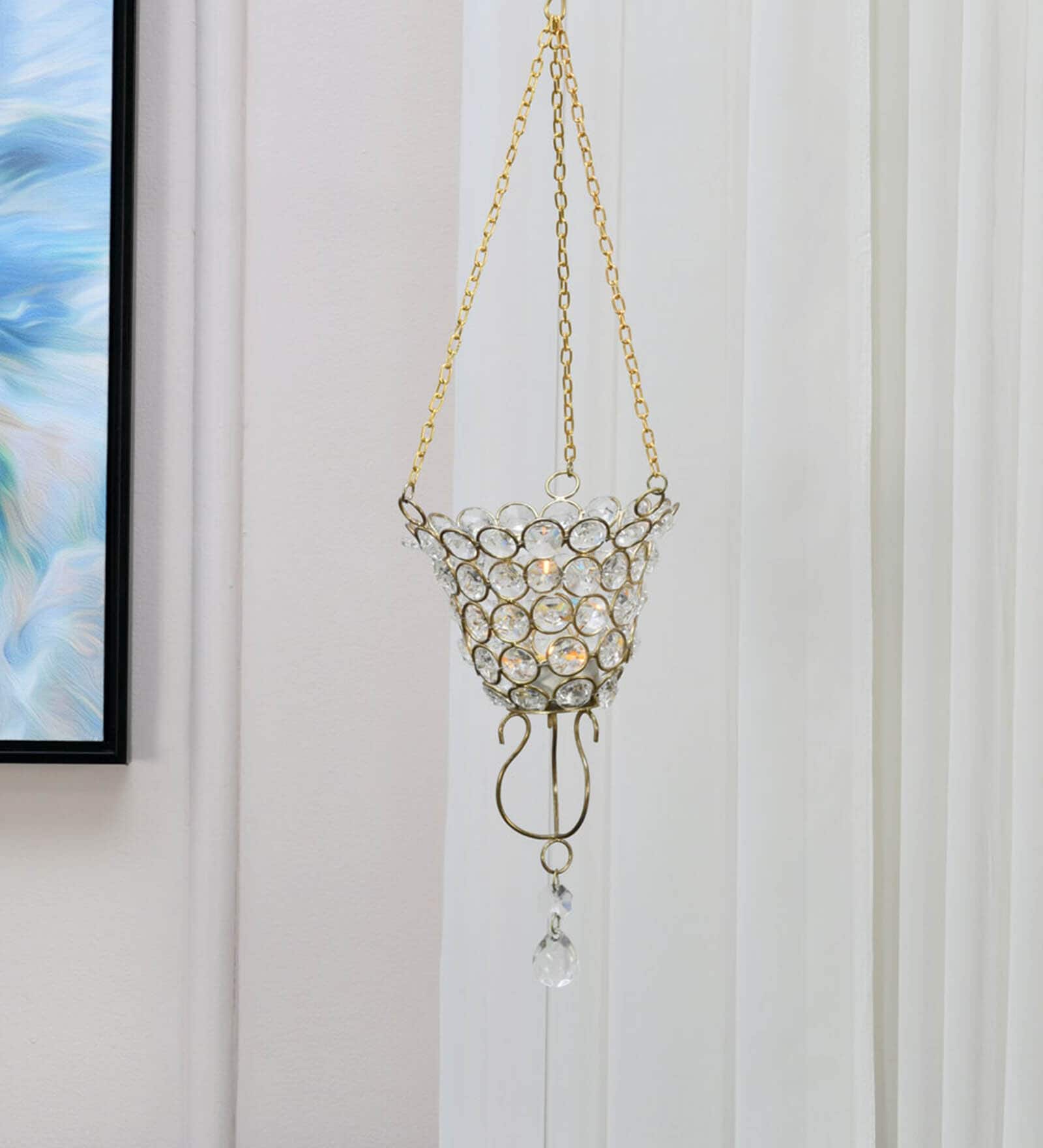 Buy Hanging Votive Gold Plastic & Iron Hanging Tea Light Holder by