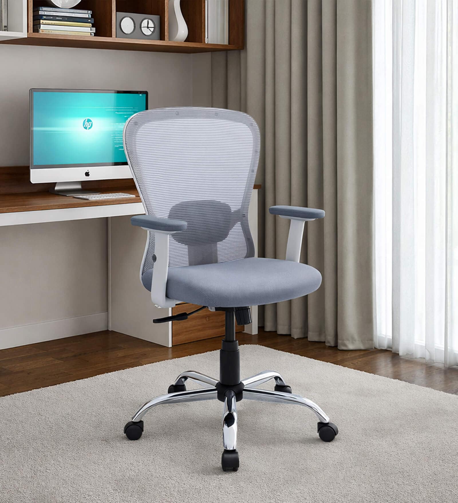Yuzuki Ergonomic Chair With Adjustable Handle And Lumbar Support In Grey Colour