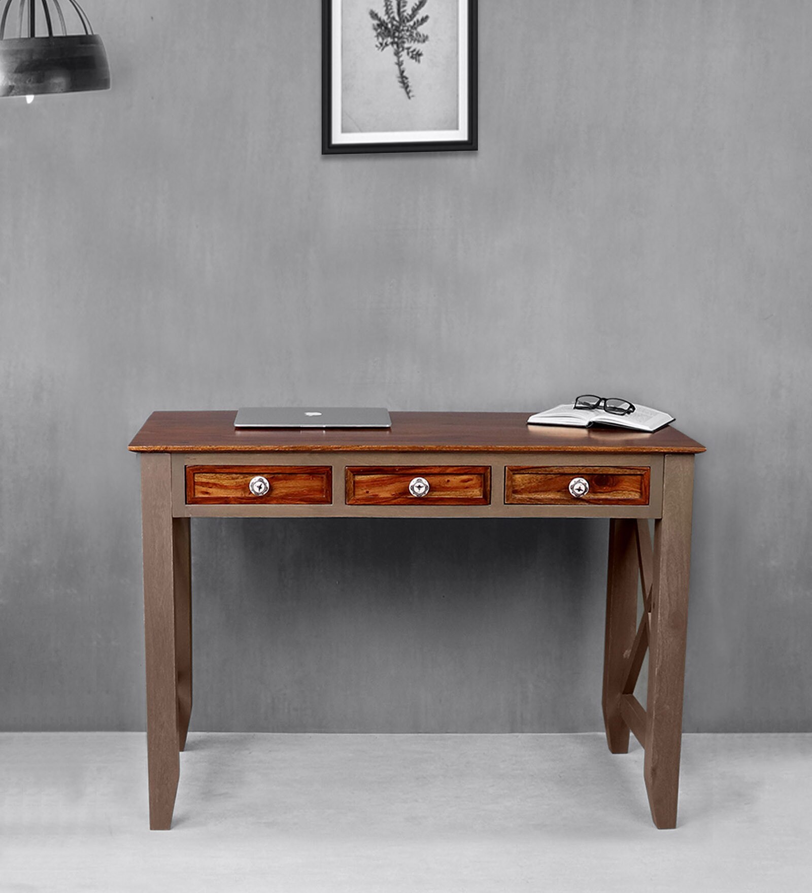 Hank Large Study Table In Grey & Teak Finish