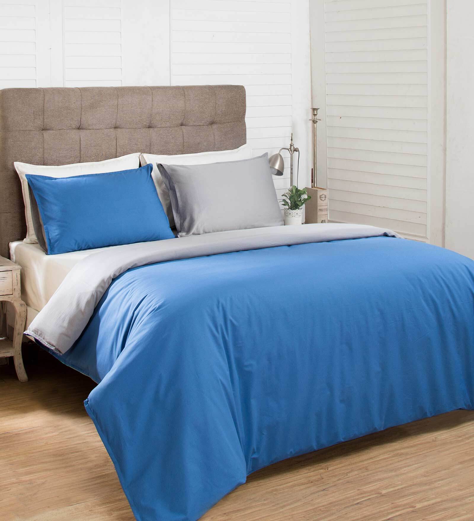 Buy Blue Solid 100 Cotton Single Bed Duvet Cover With 1 Pillow Cover