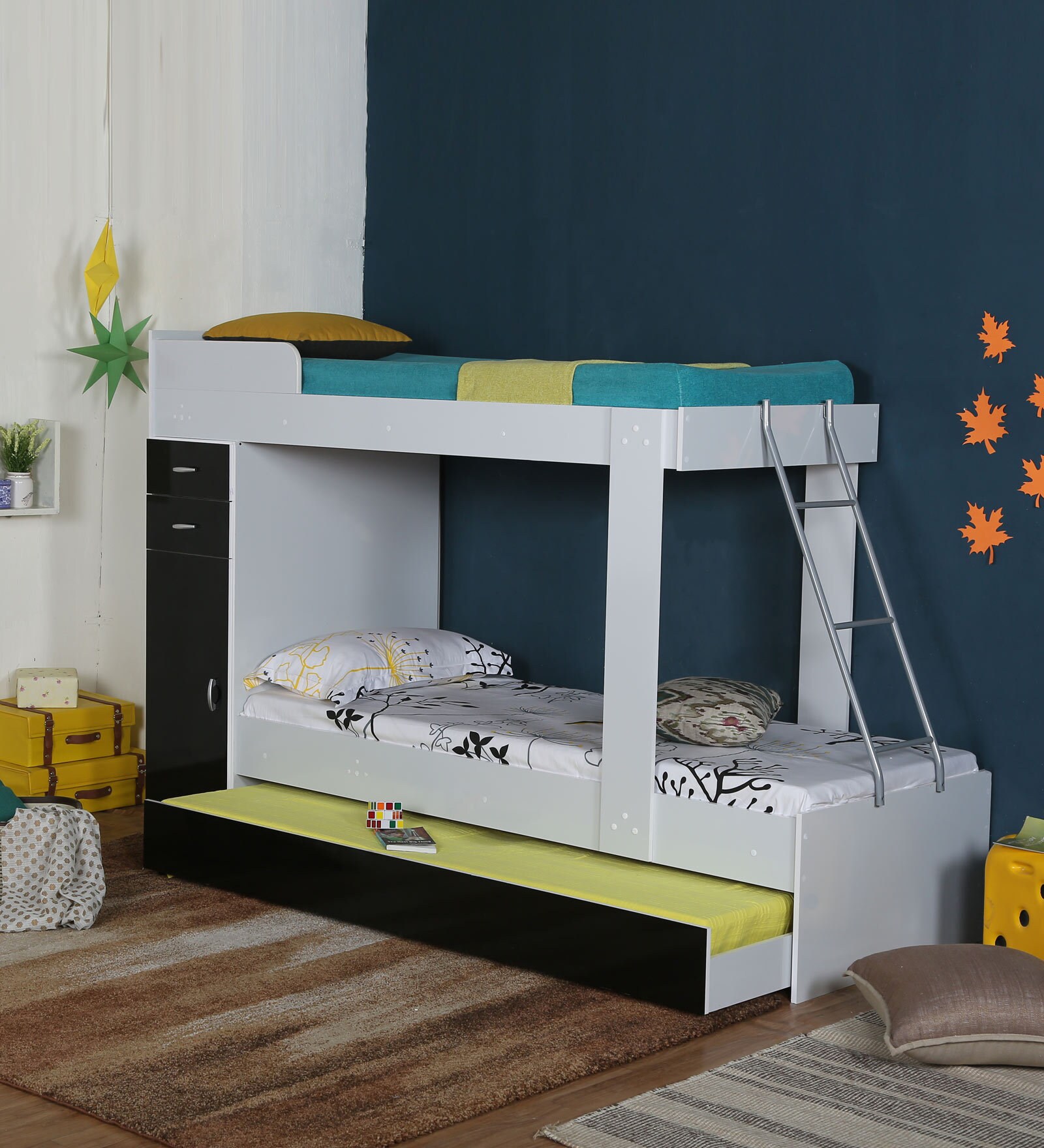 Buy Hannah Storage Bunk Bed with Trundle in Black & White CasaCraft