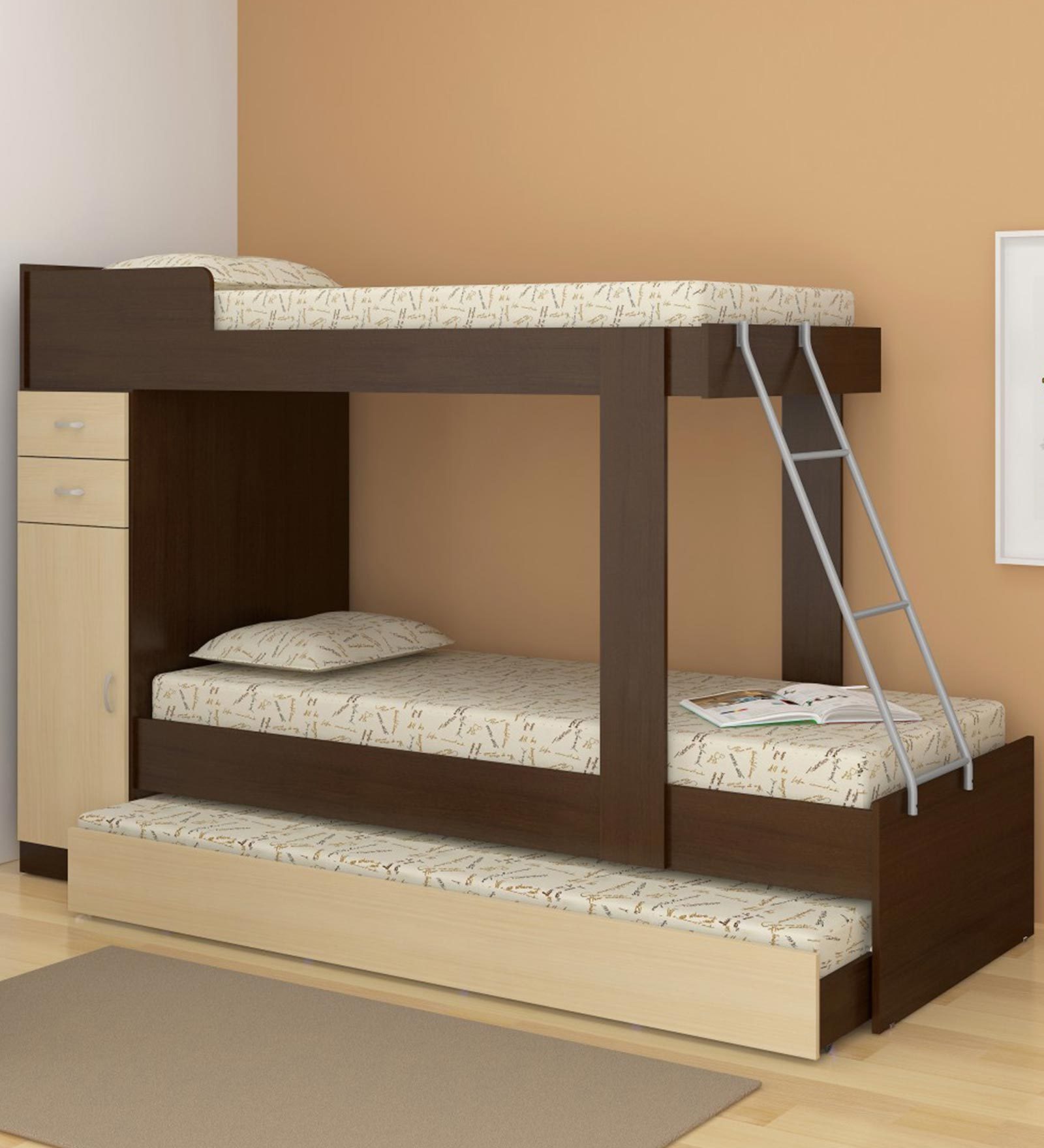 Buy Hannah Storage Bunk Bed with Trundle in Maple & Tobacco CasaCraft