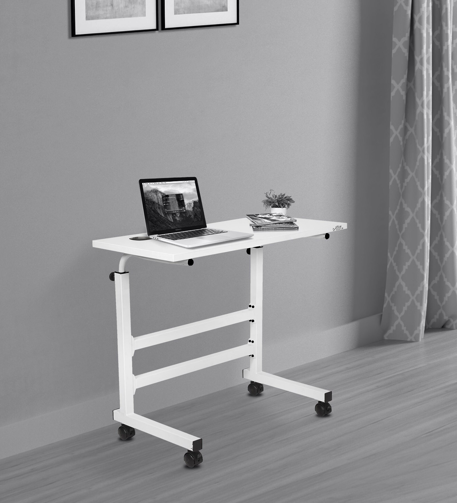 Hanoi Height Adjustable Laptop Table with Wheels in Frosty White Colour