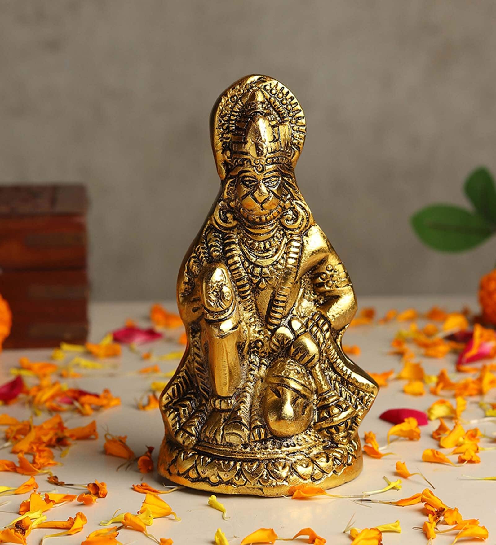 (1Pc) Gold Metal Hanuman Ji Idol For Home Temple