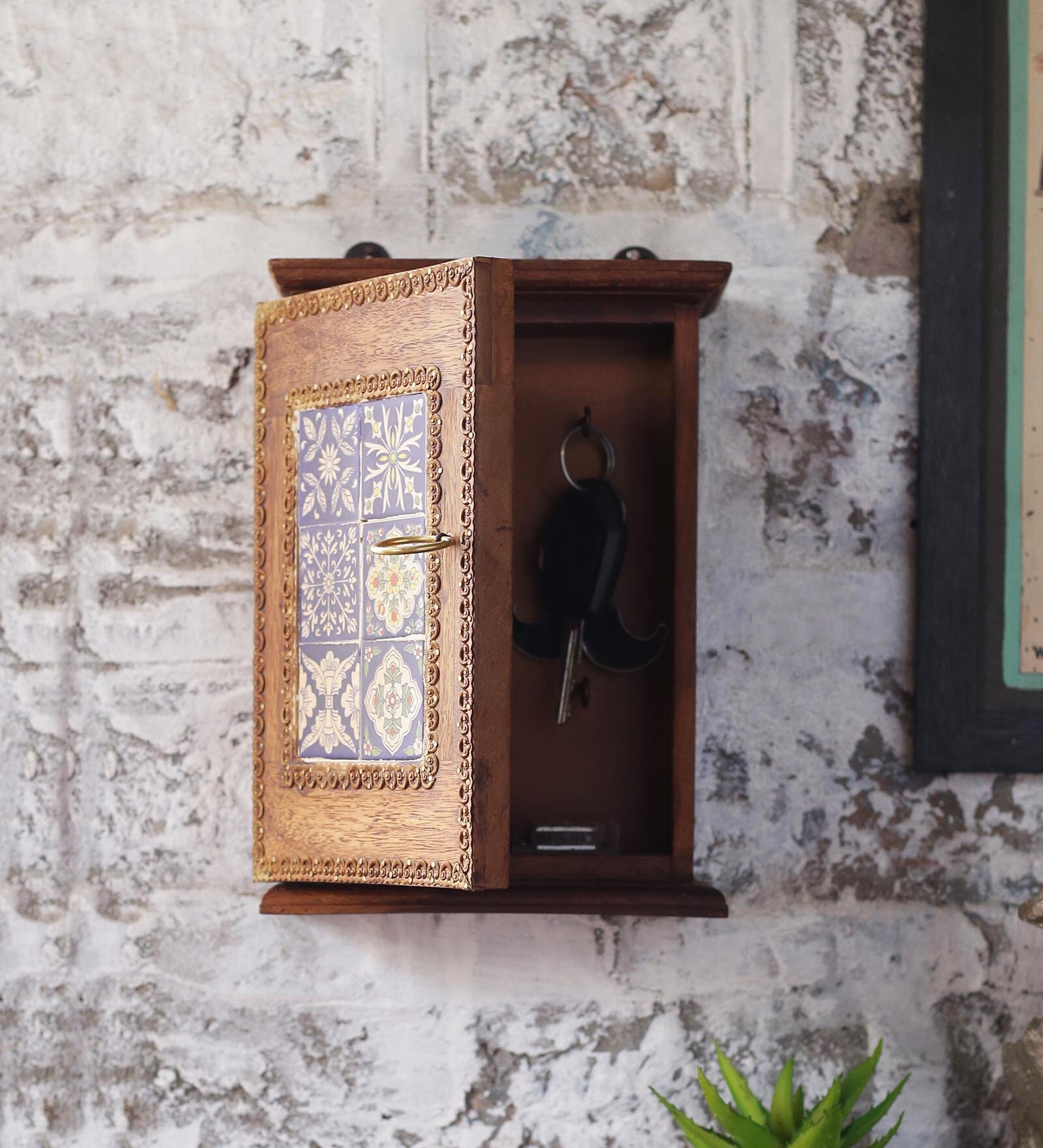 Buy Hanumant Multicolour Solid Wood & Tile Key Holder Online