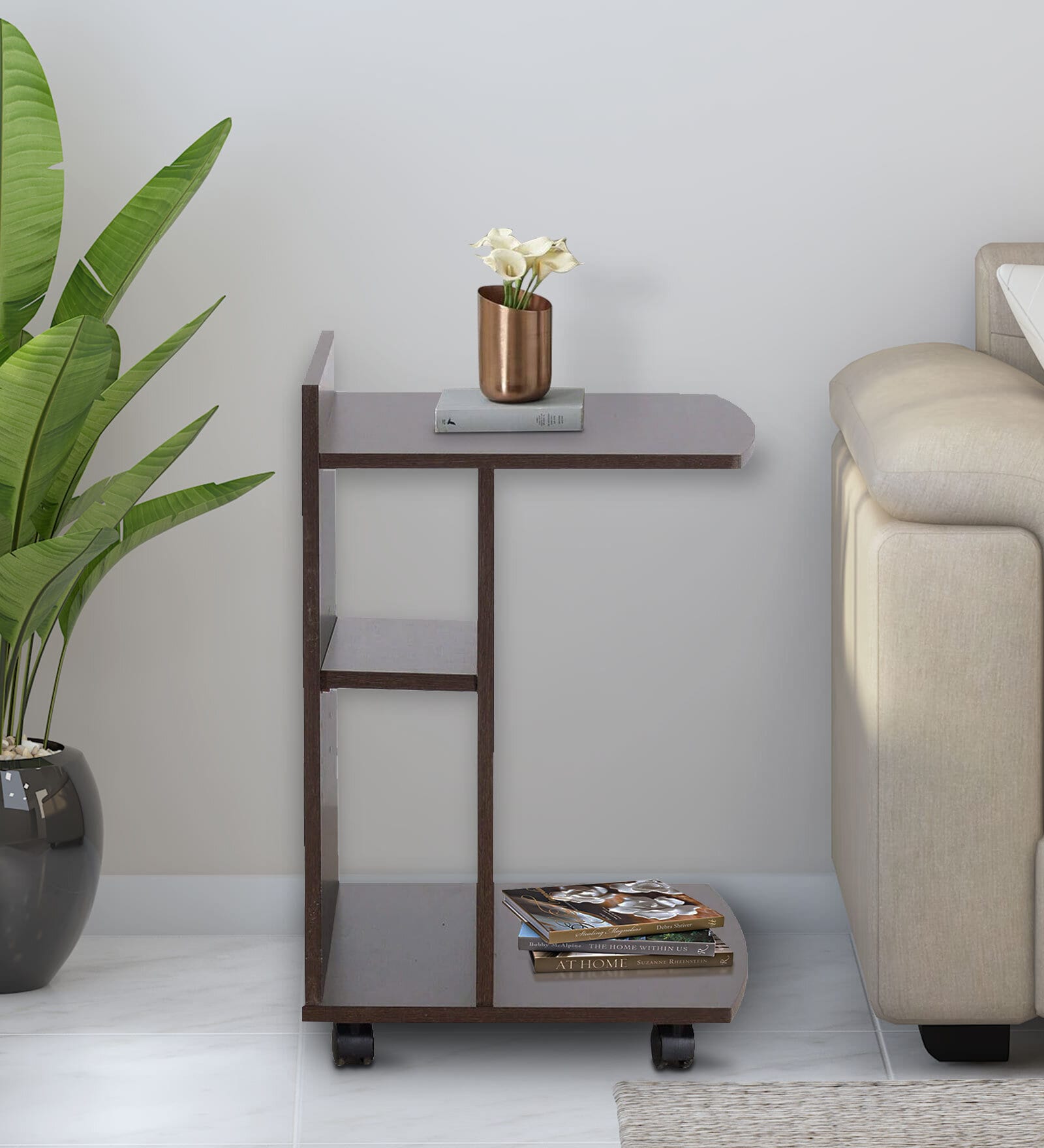 Hanzo C-Shaped Table in Columbia Walnut Finish