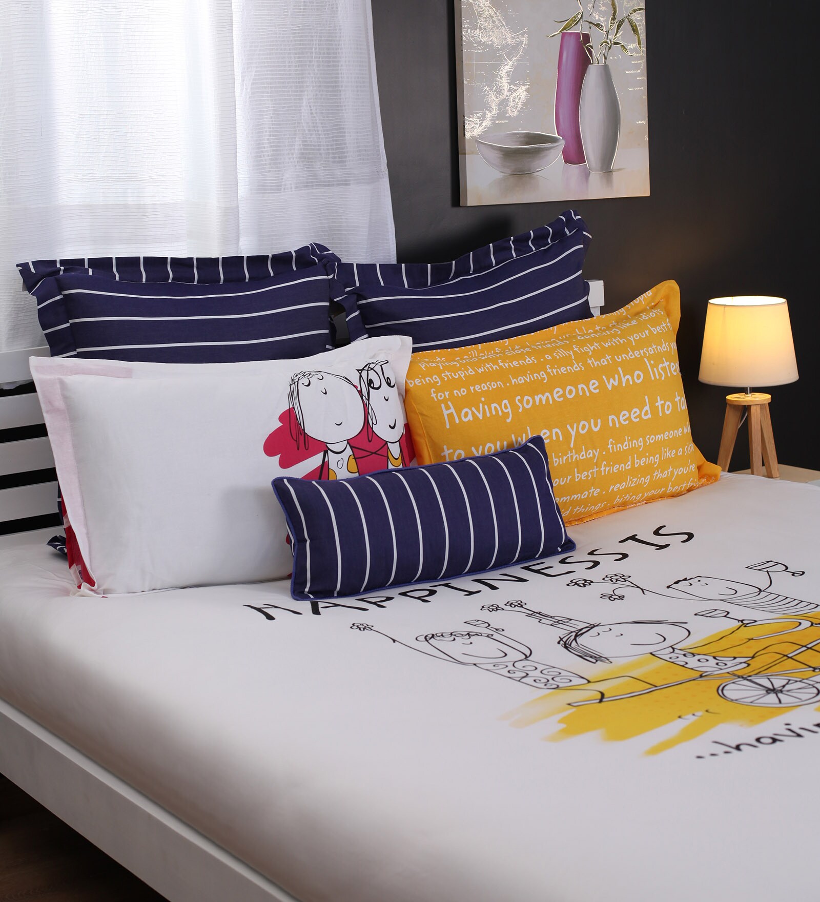 Happiness King Bedsheet in Multicolour