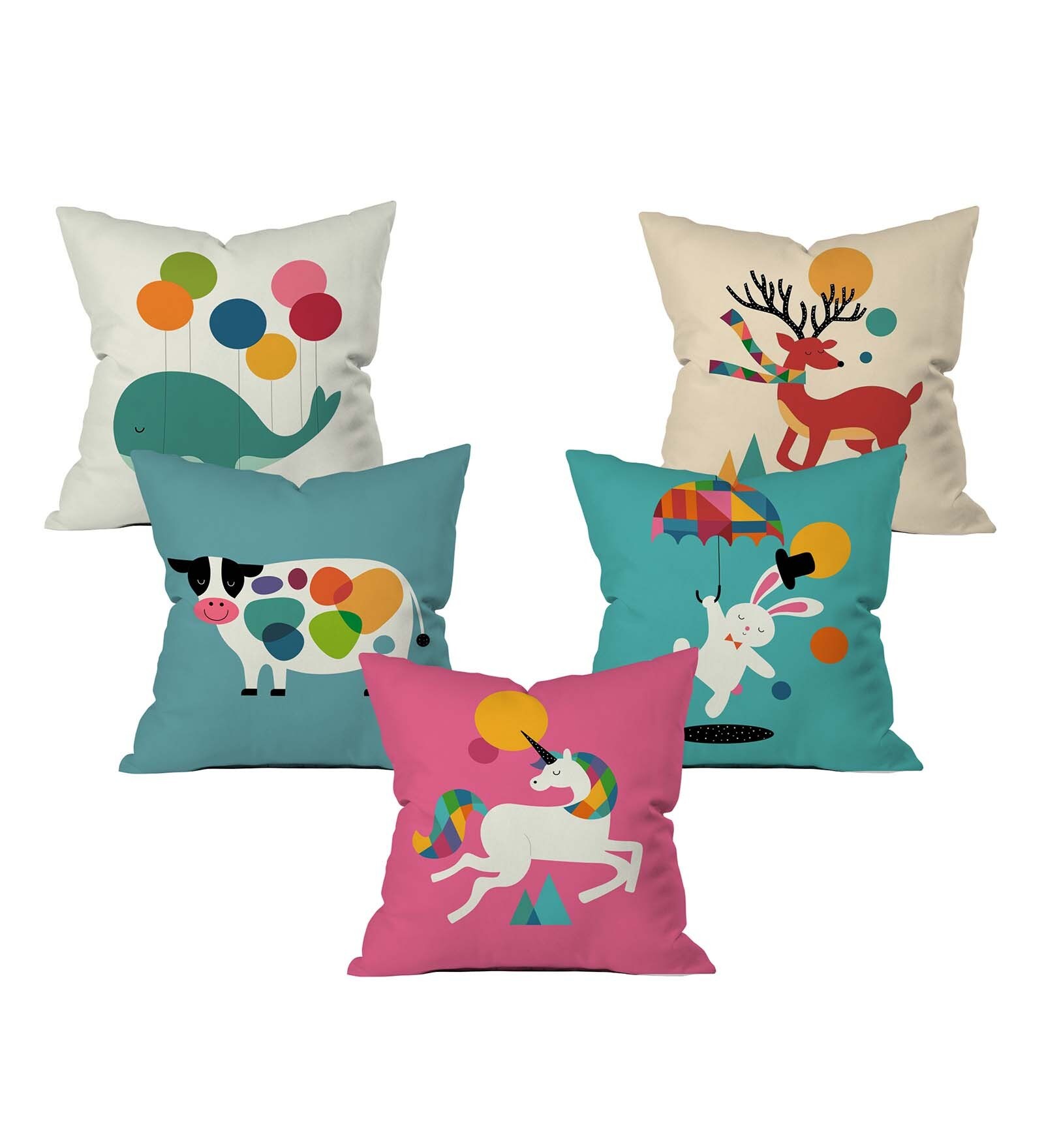 Happy Animals Cushion Cover Set of 5