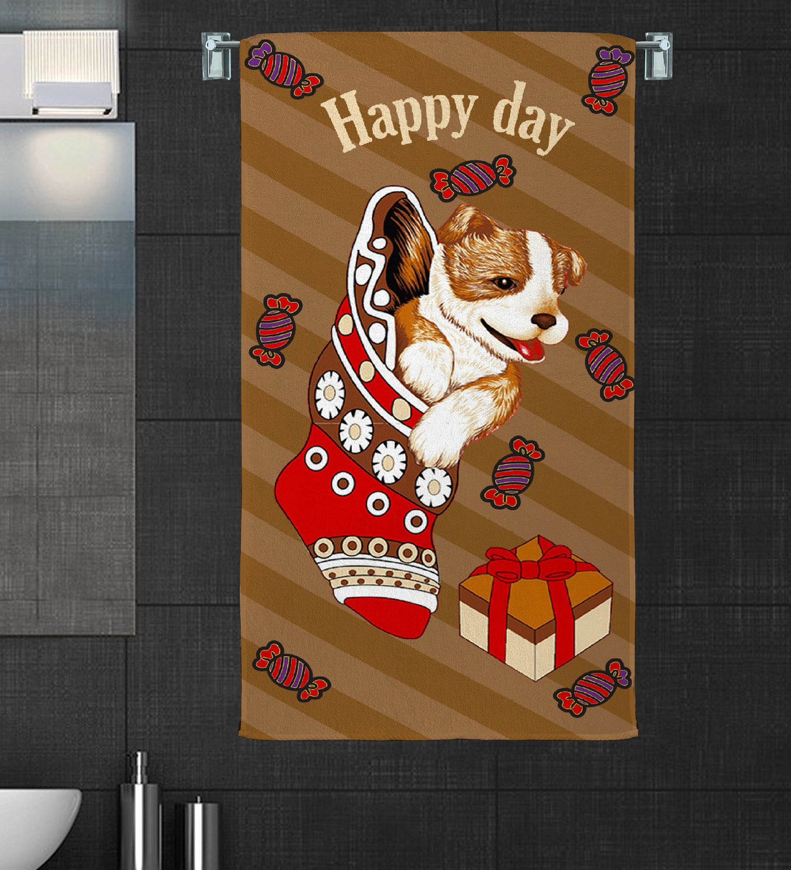 Happy Day Bath Towel in Brown colour