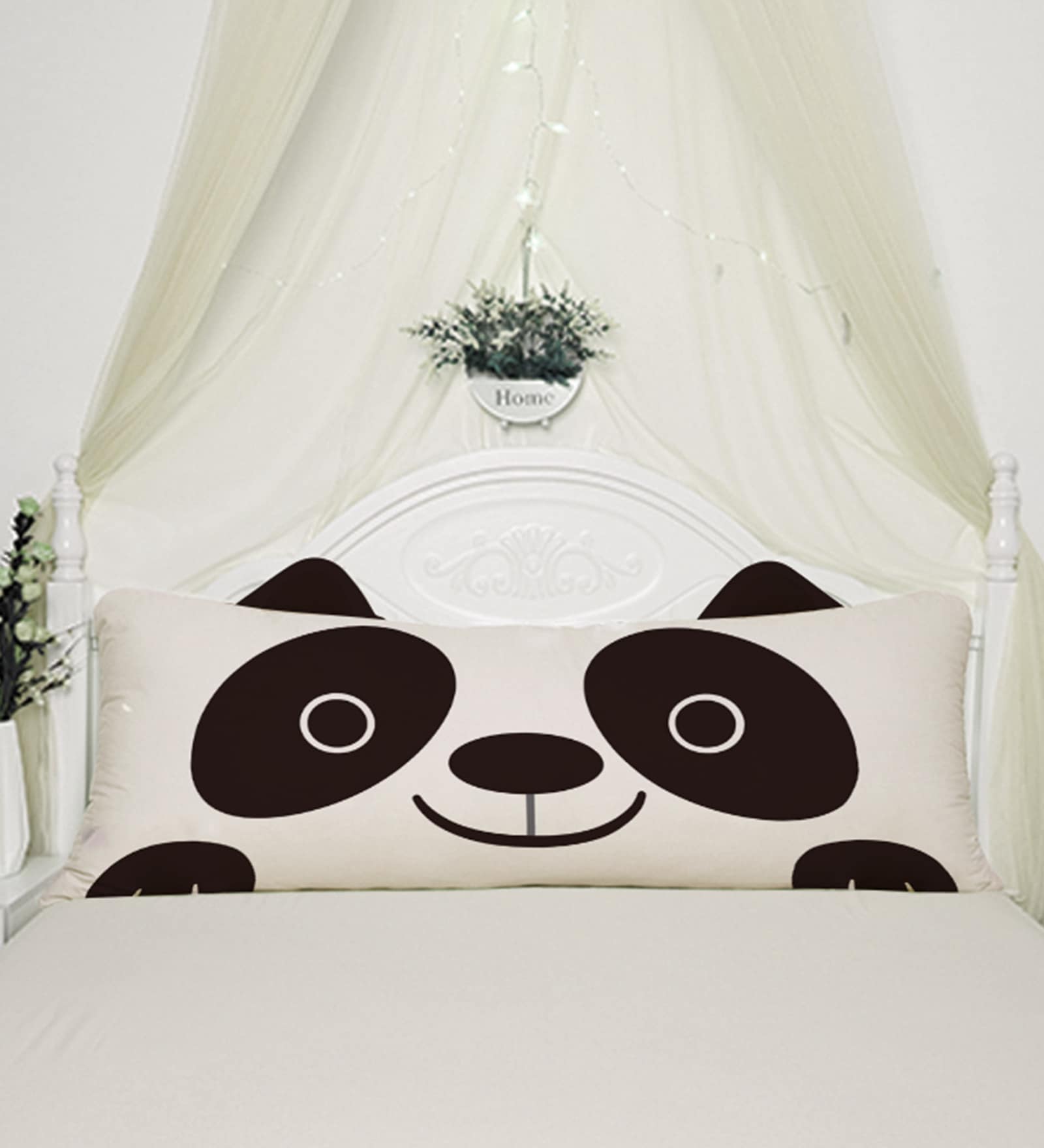 Black & White Cotton Blend Panda Print Shaped Pillow