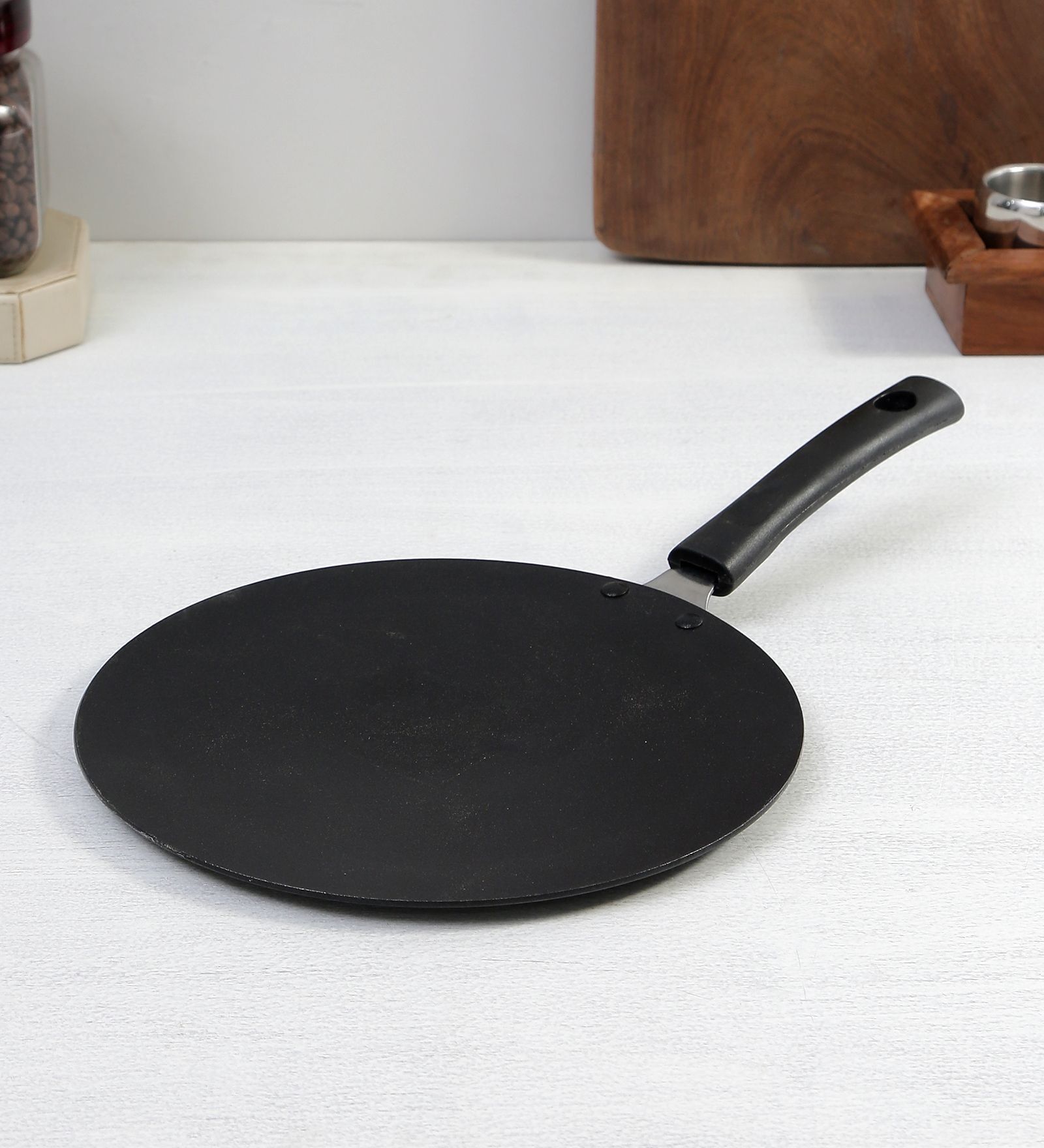 Black  Aluminium 2.6 Mm  Non-Stick Chapati Tawa With Handle