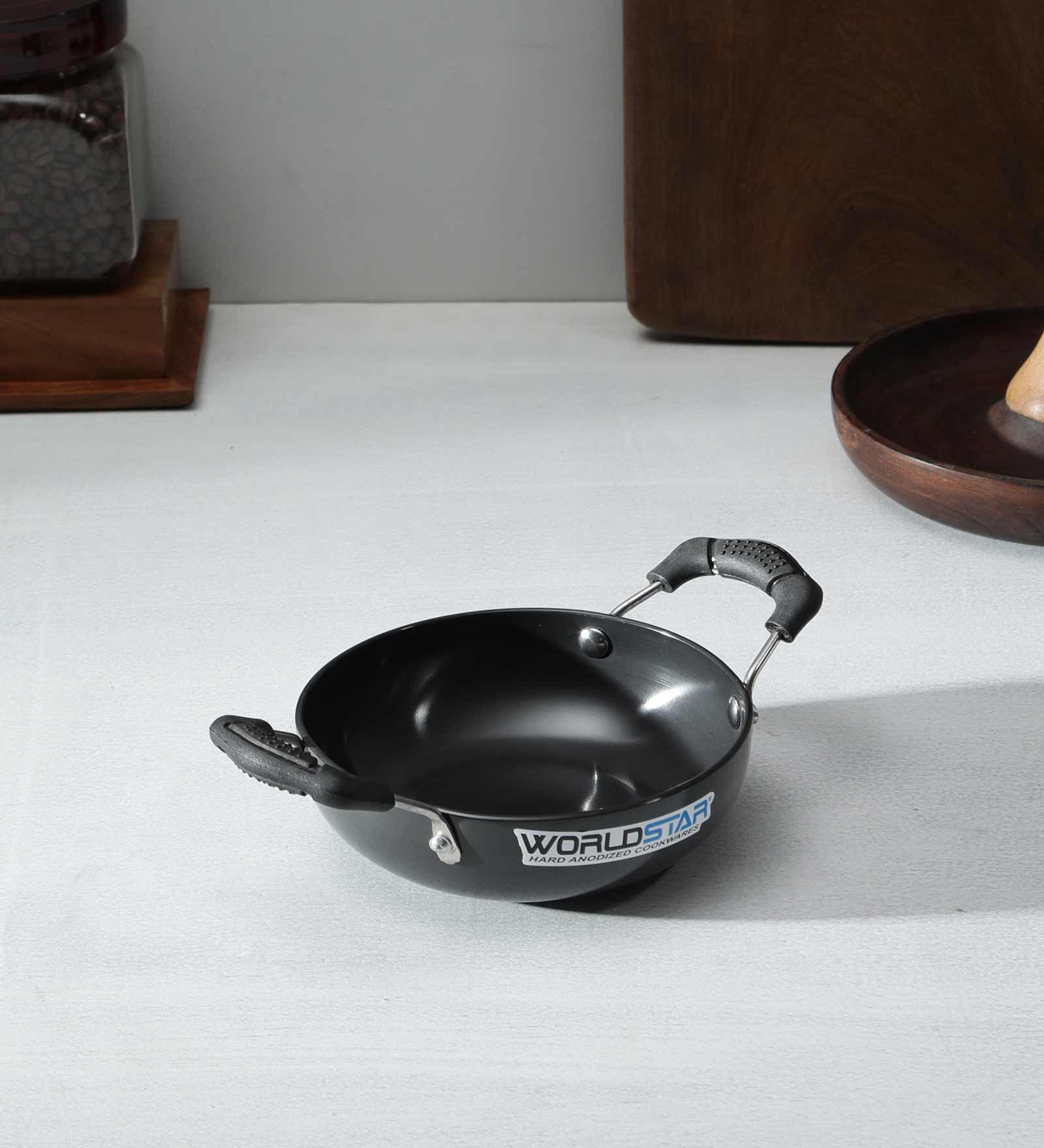 Black  Aluminium 3 Mm Hard Anodized Non-Stick Kadhai With Handle