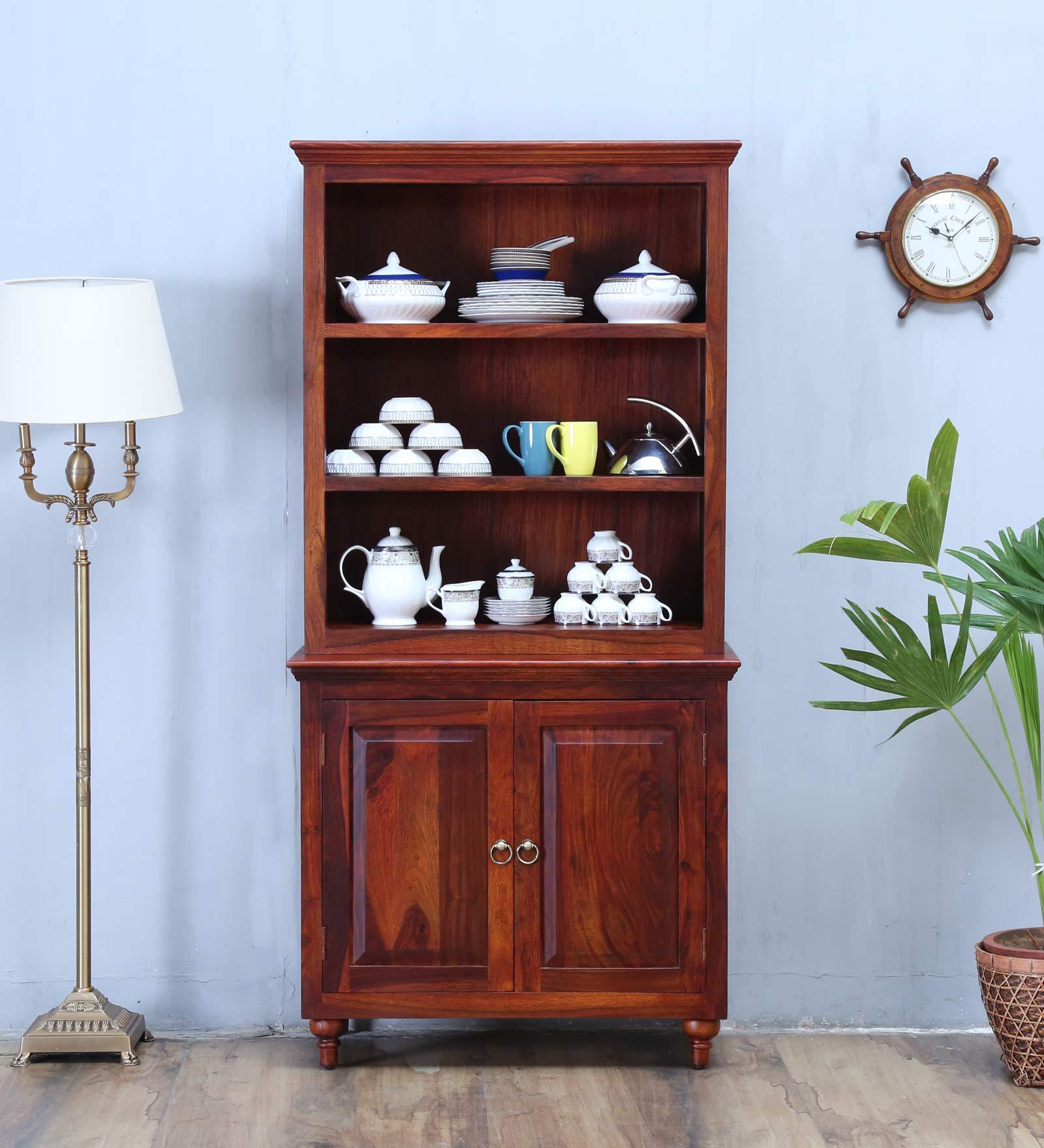Buy Harleston Solid Wood Hutch Cabinet in Honey Oak Finish by ...