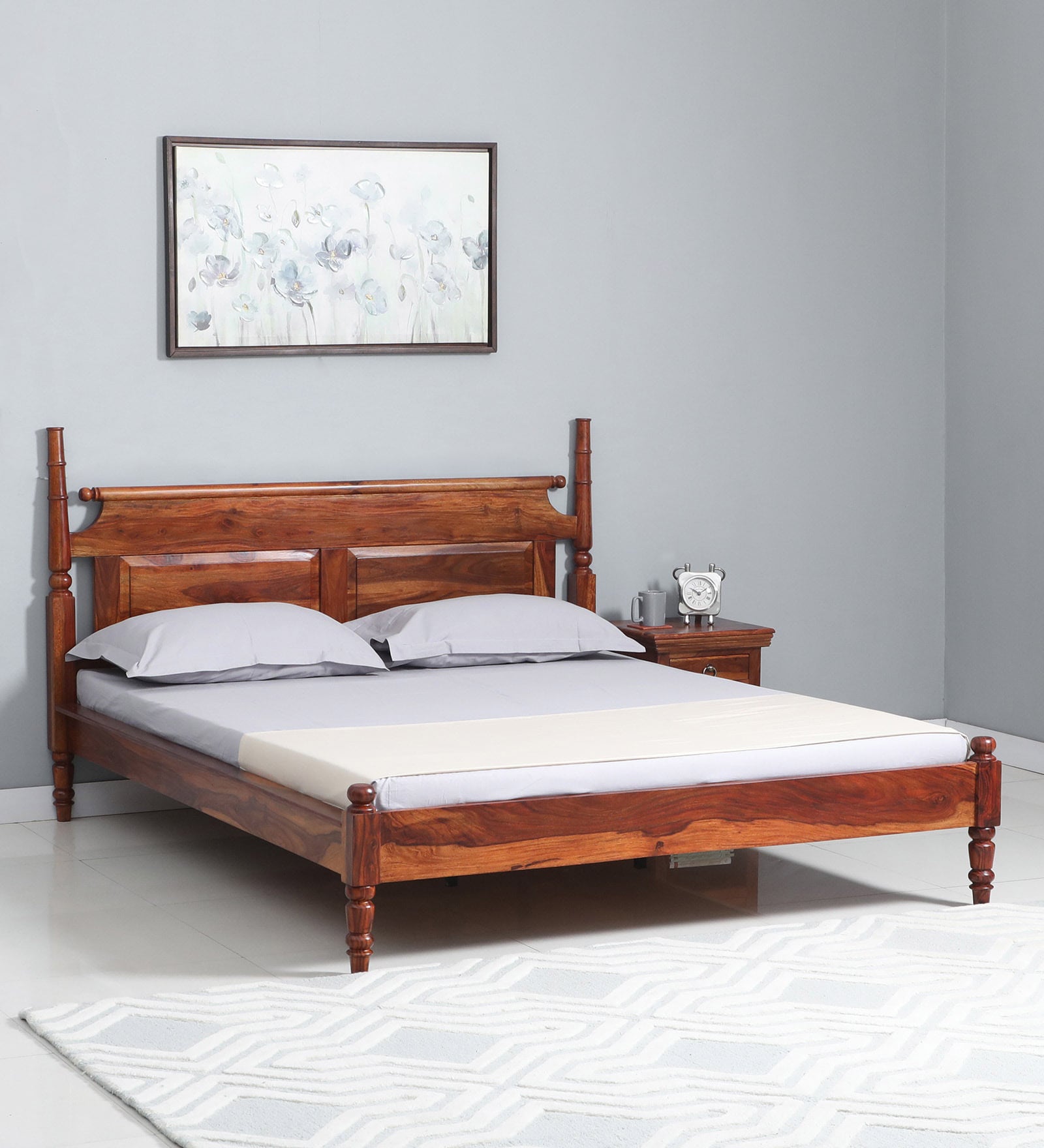 Buy Harleston Sheesham Wood King Size Bed In Scratch Resistant Honey ...