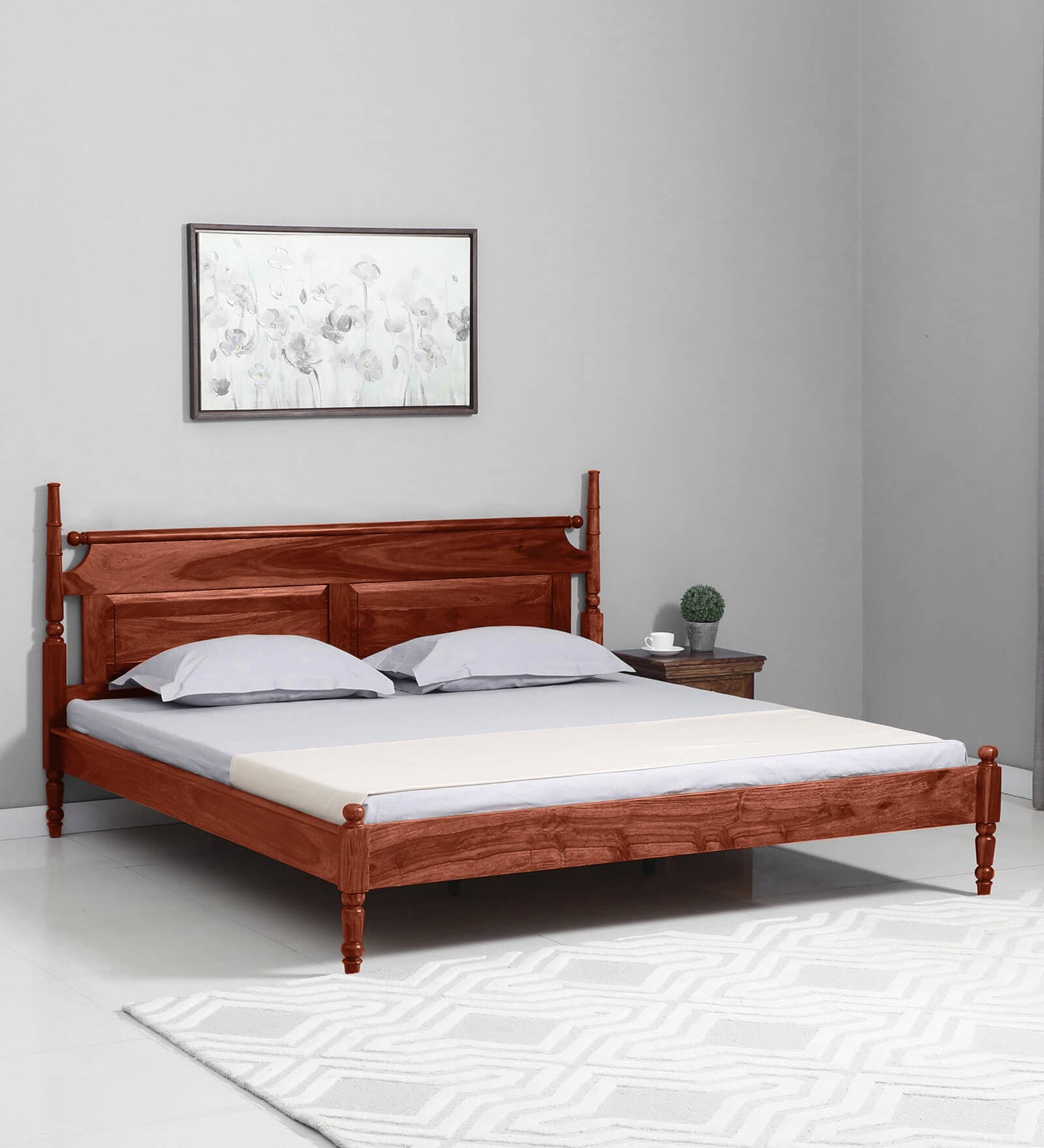 Buy Harleston Sheesham Wood Queen Size Bed In Scratch Resistant Honey ...