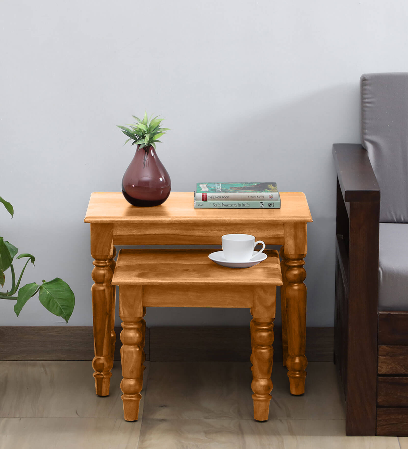 Harleston Sheesham Wood Set Of Tables in Scratch Resistant Rustic Teak Finish