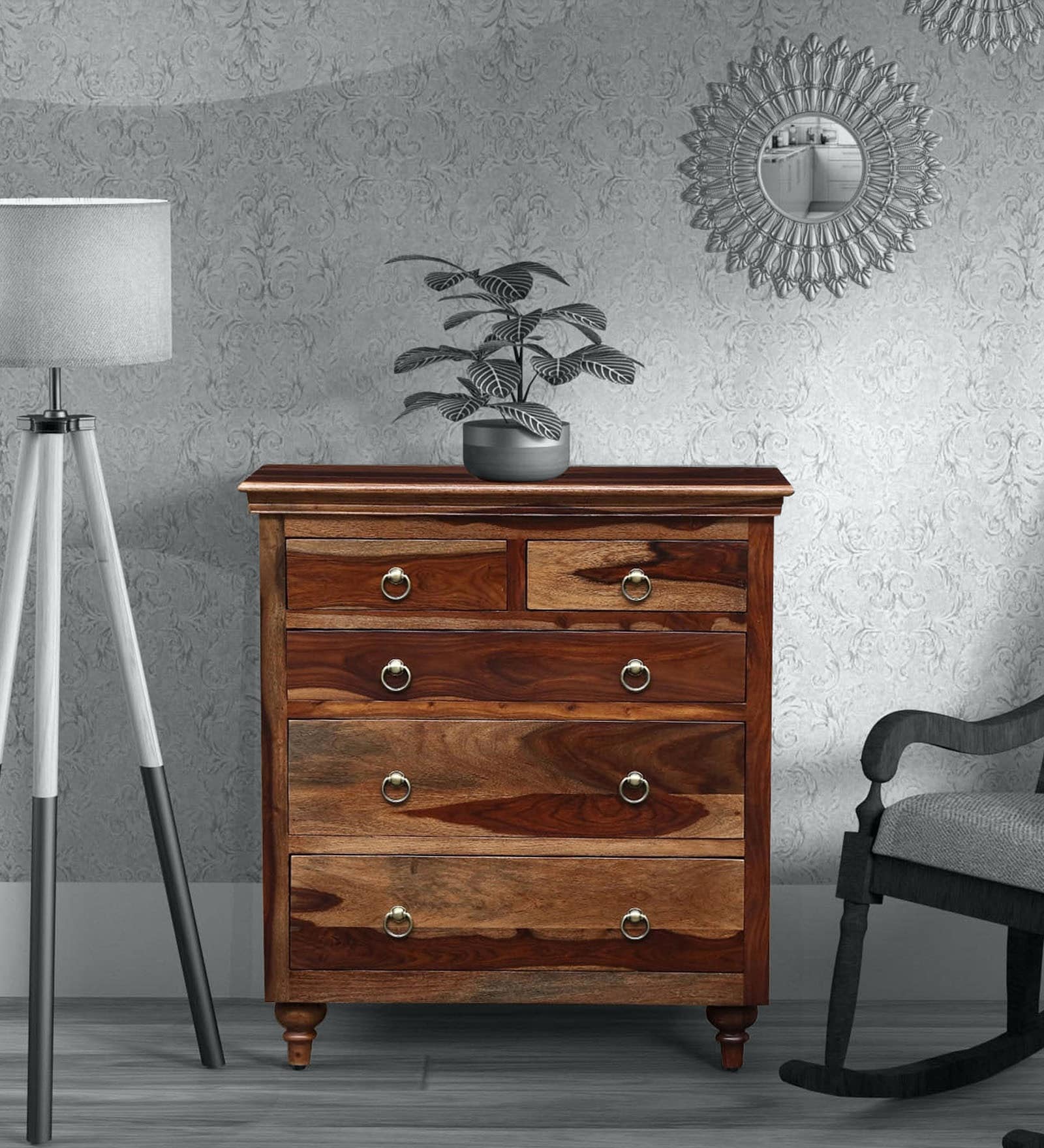 Harleston Solid Wood Chest Of Drawers In Rustic Teak Finish
