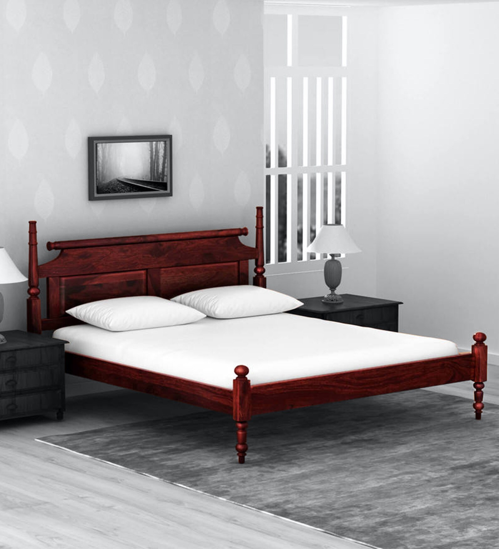 Buy Harleston Sheesham Wood Queen Size Bed In Honey Oak Finish at 15